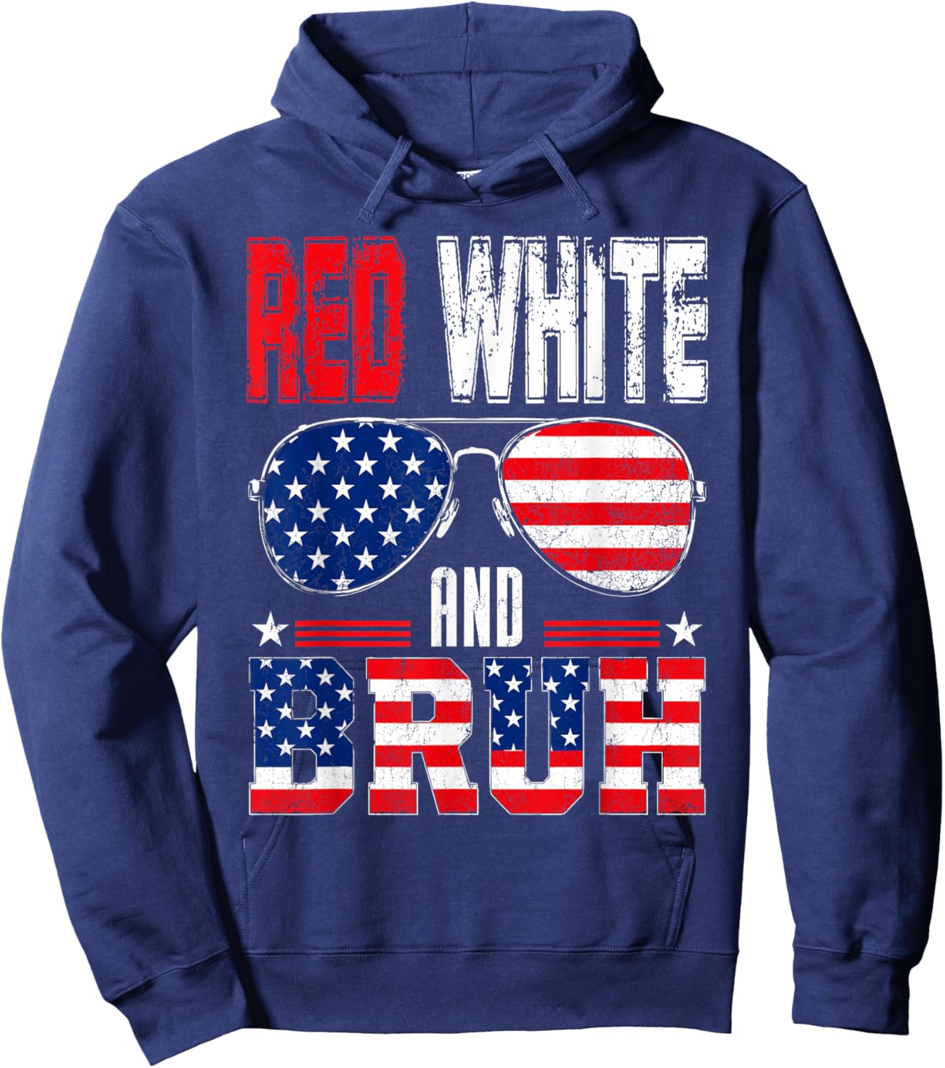 Red White and Bruh Funny Fourth of July Hoodie - Hoodie | Navy