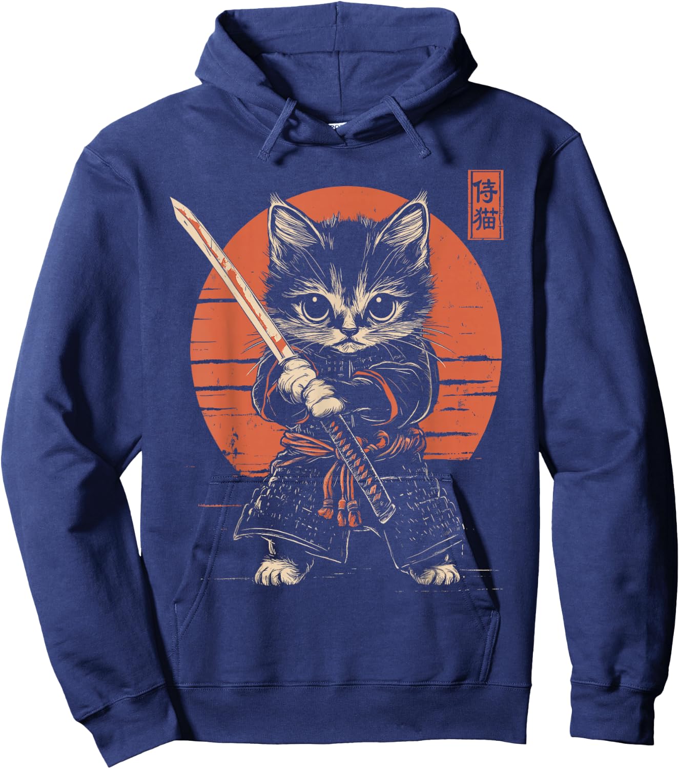 Japanese Samurai Cat Kawaii Ninja Cat Hoodie - Hoodie | Navy