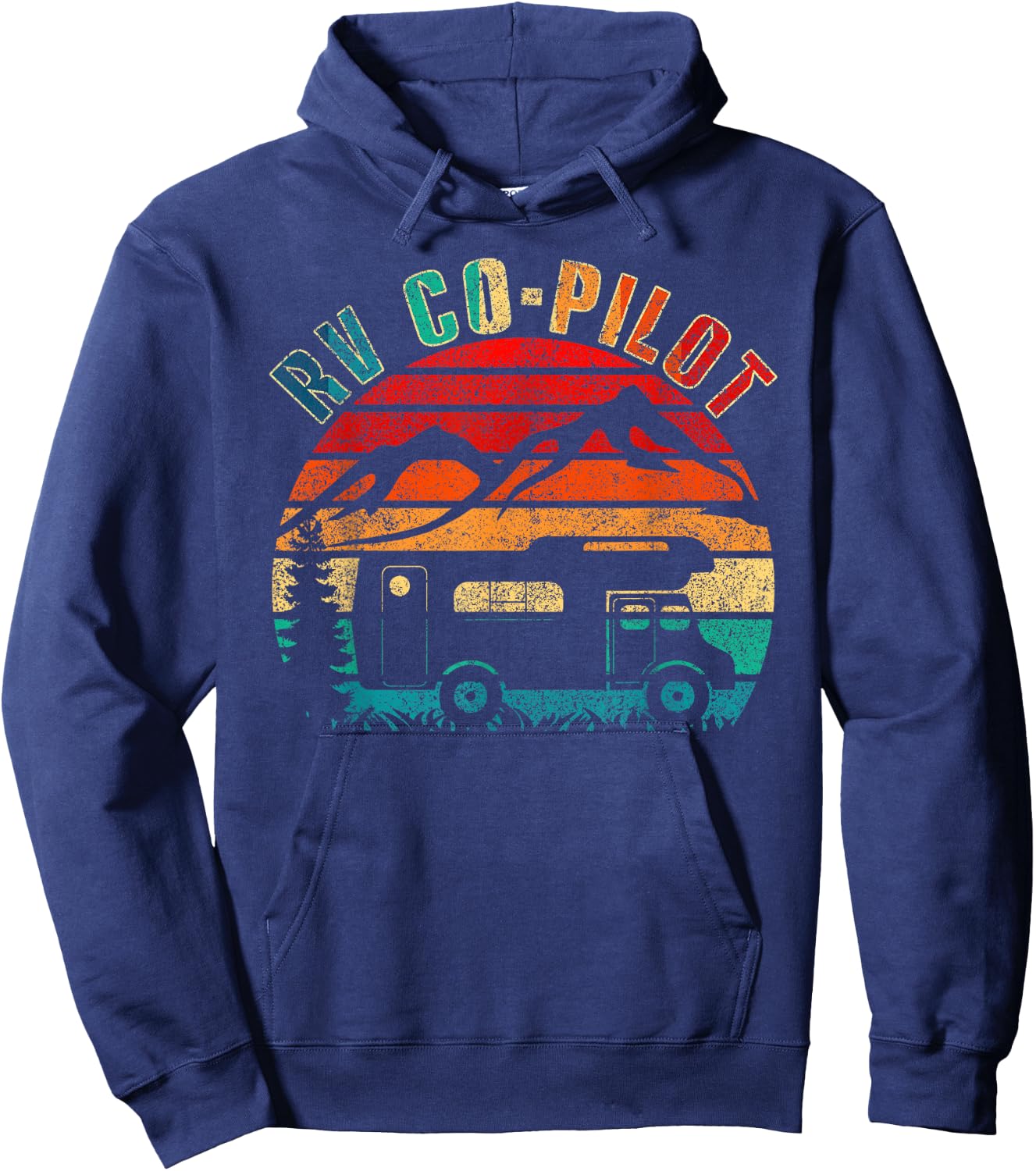 Funny Vintage Motorhome Travel Vacation RV Co-Pilot Camping - Black, Medium, , Short Sleeve, Classic Fit, Cotton Blend, Polyester Hoodie - Hoodie | Navy