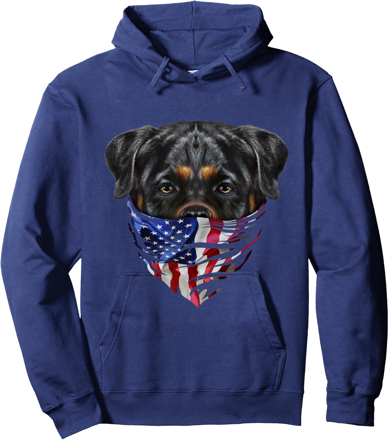 Patriotic Rottweiler Dog in Flag of USA Bandana Hoodie - Hoodie | Navy