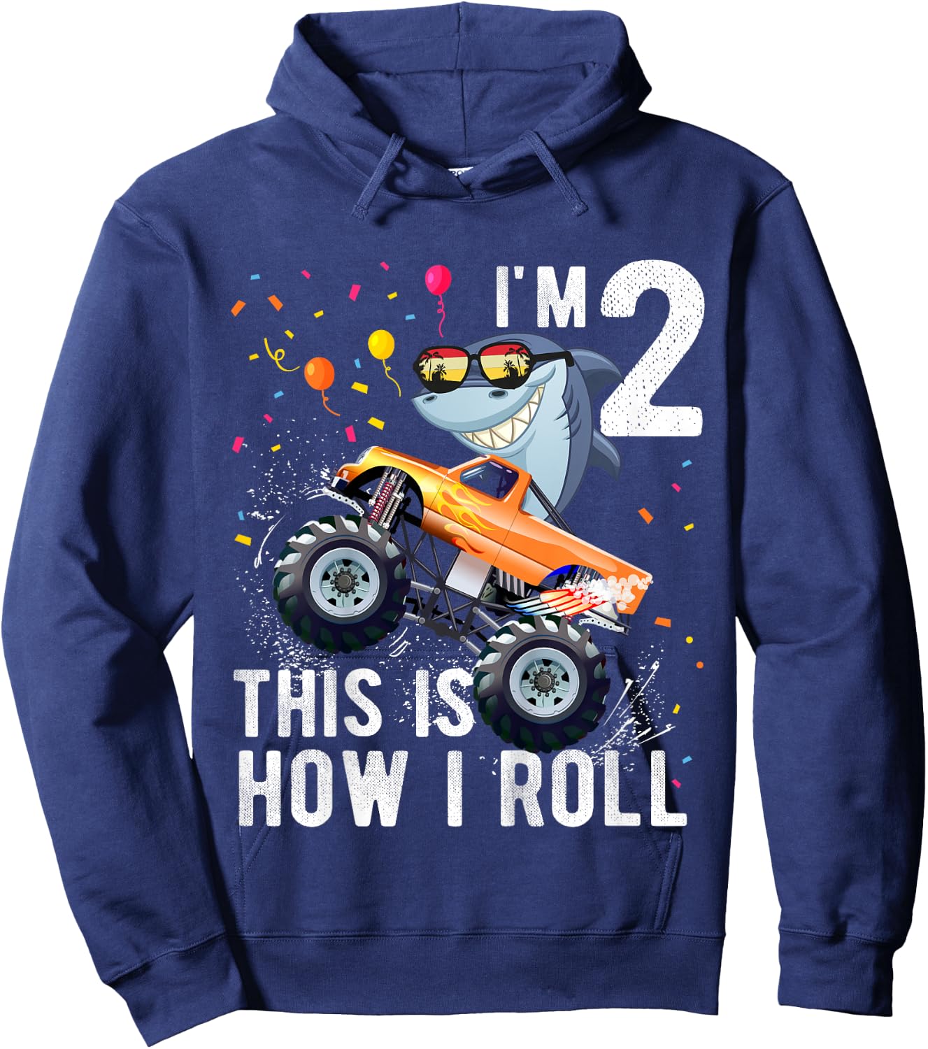 Shark Monster Truck 2nd Birthday Boys and Girls Hoodie - Hoodie | Navy