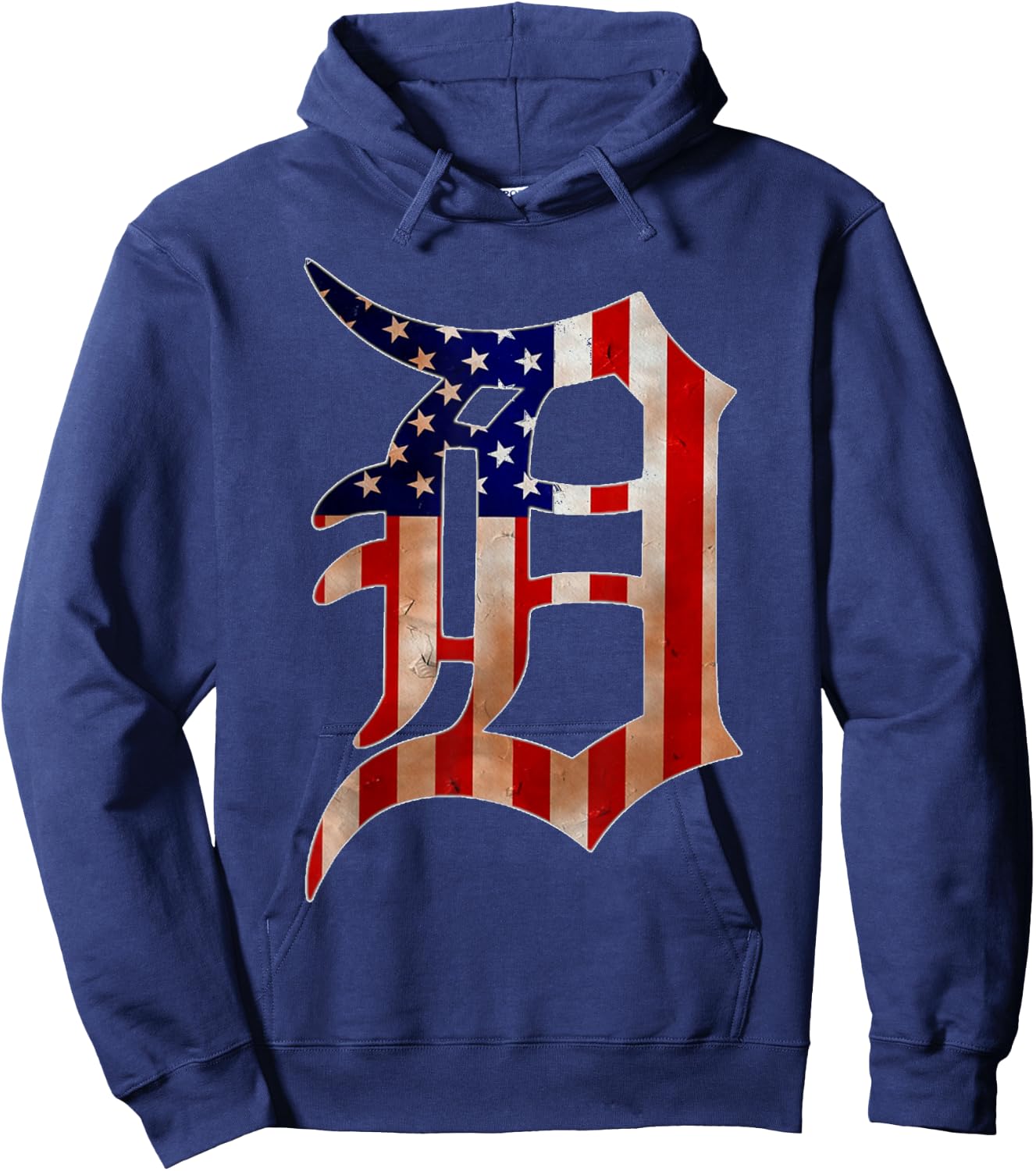 Detroit City American Flag Old English D Hoodie - Hoodie | Navy