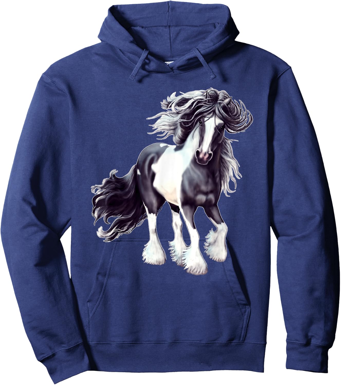 Gypsy Vanner Black and White Stallion Hoodie - Hoodie | Navy