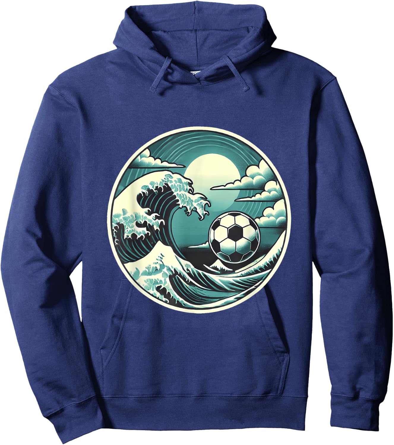 Great Wave with Soccer Ball Serene Sport Design Hoodie - Hoodie | Navy