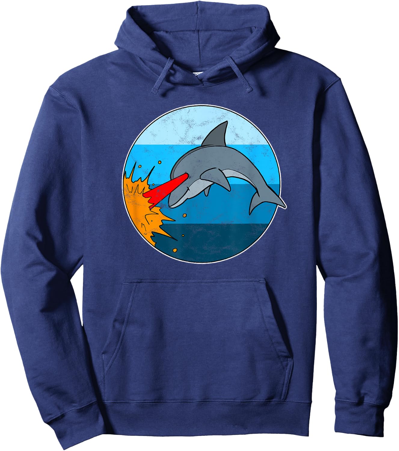 Retro Laser Dolphin Funny 80s Dolphin Hoodie - Hoodie | Navy