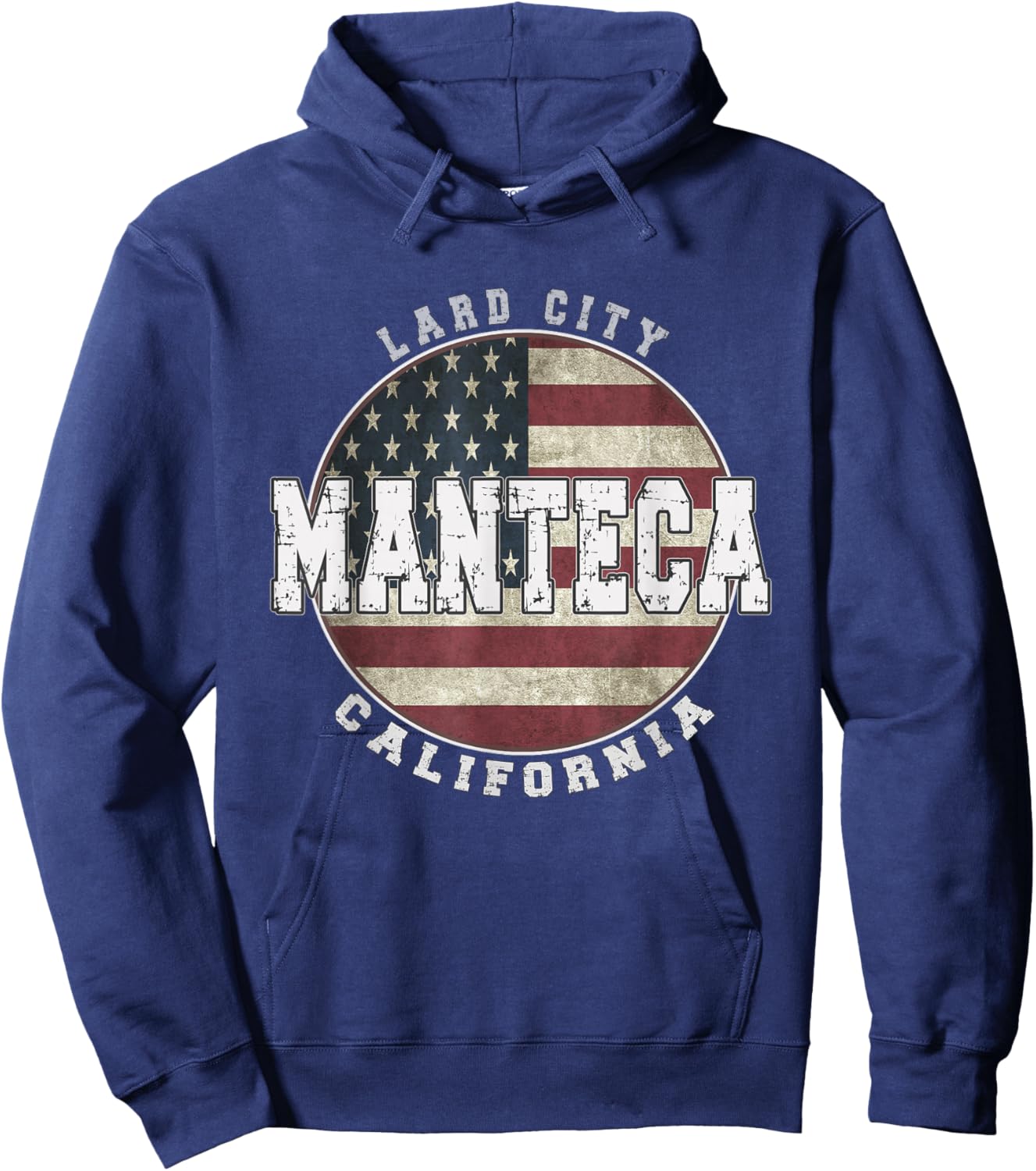 Manteca California, Vintage American Flag Hoodie - Hoodie | Navy