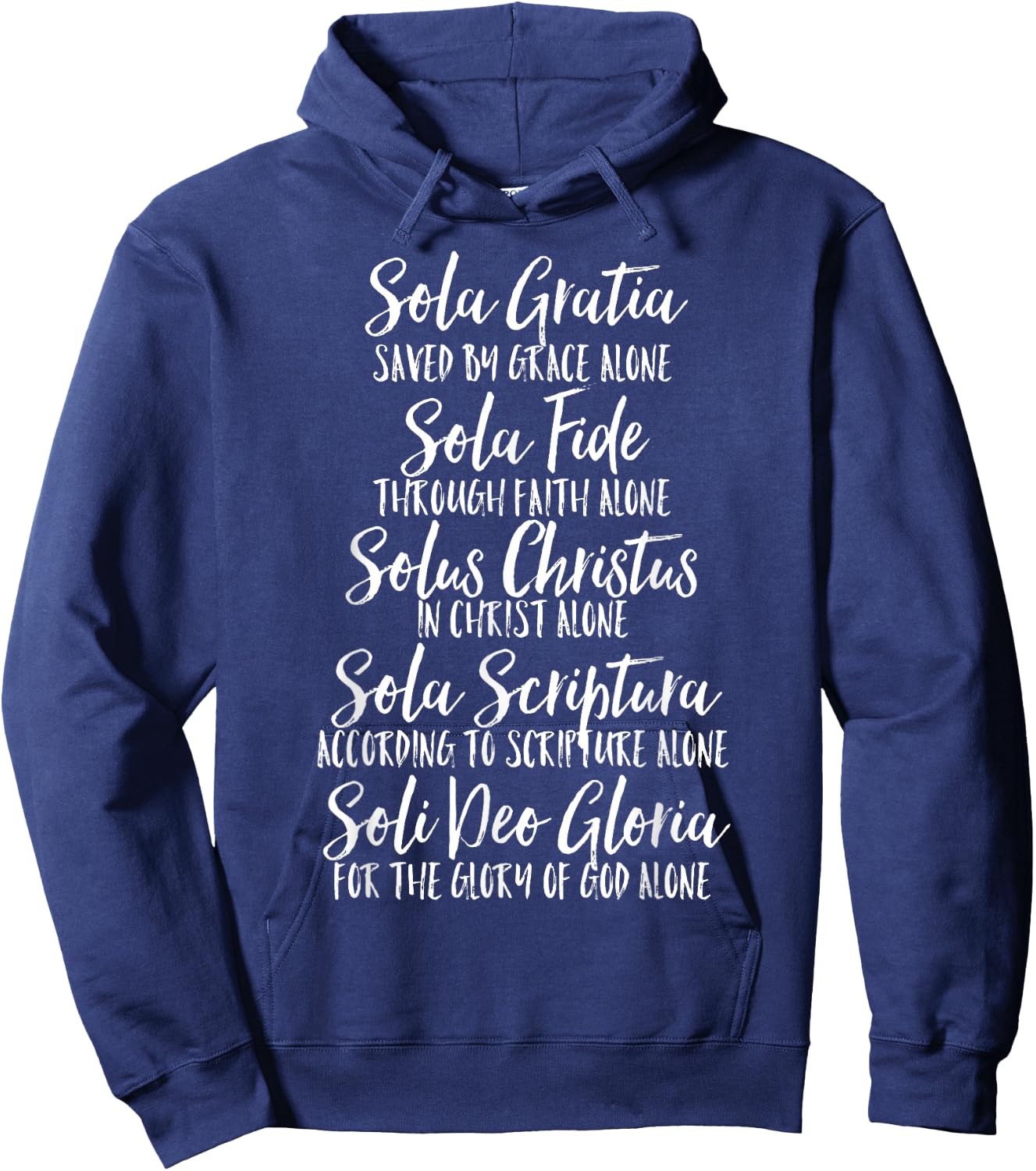 Five Solas Latin and English Cute Script Text Hoodie - Hoodie | Navy