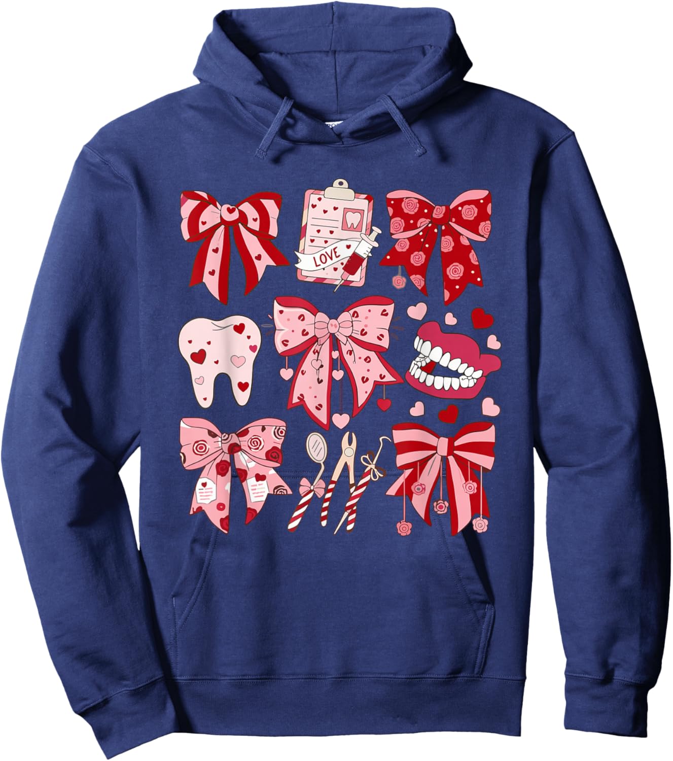 Coquette Bow Dental Hygienist Kawaii Hoodie - Hoodie | Navy