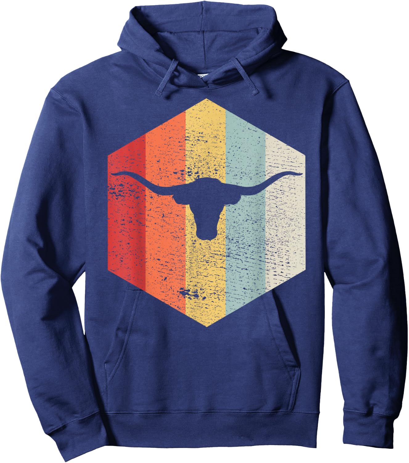 Vintage Retro Texas Bull Longhorns Distressed Hoodie - Hoodie | Navy