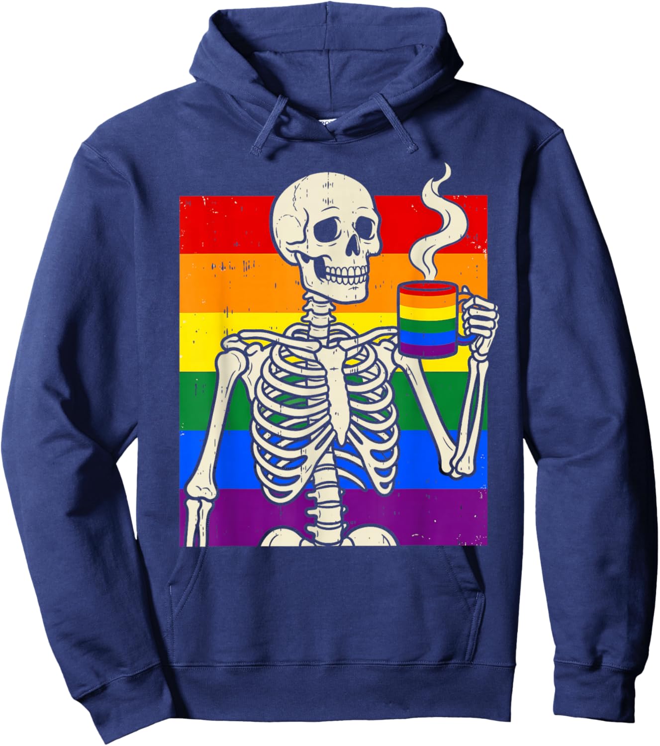 Gay Pride Skull Shirt Rainbow Skeleton Pride Hoodie - Hoodie | Navy
