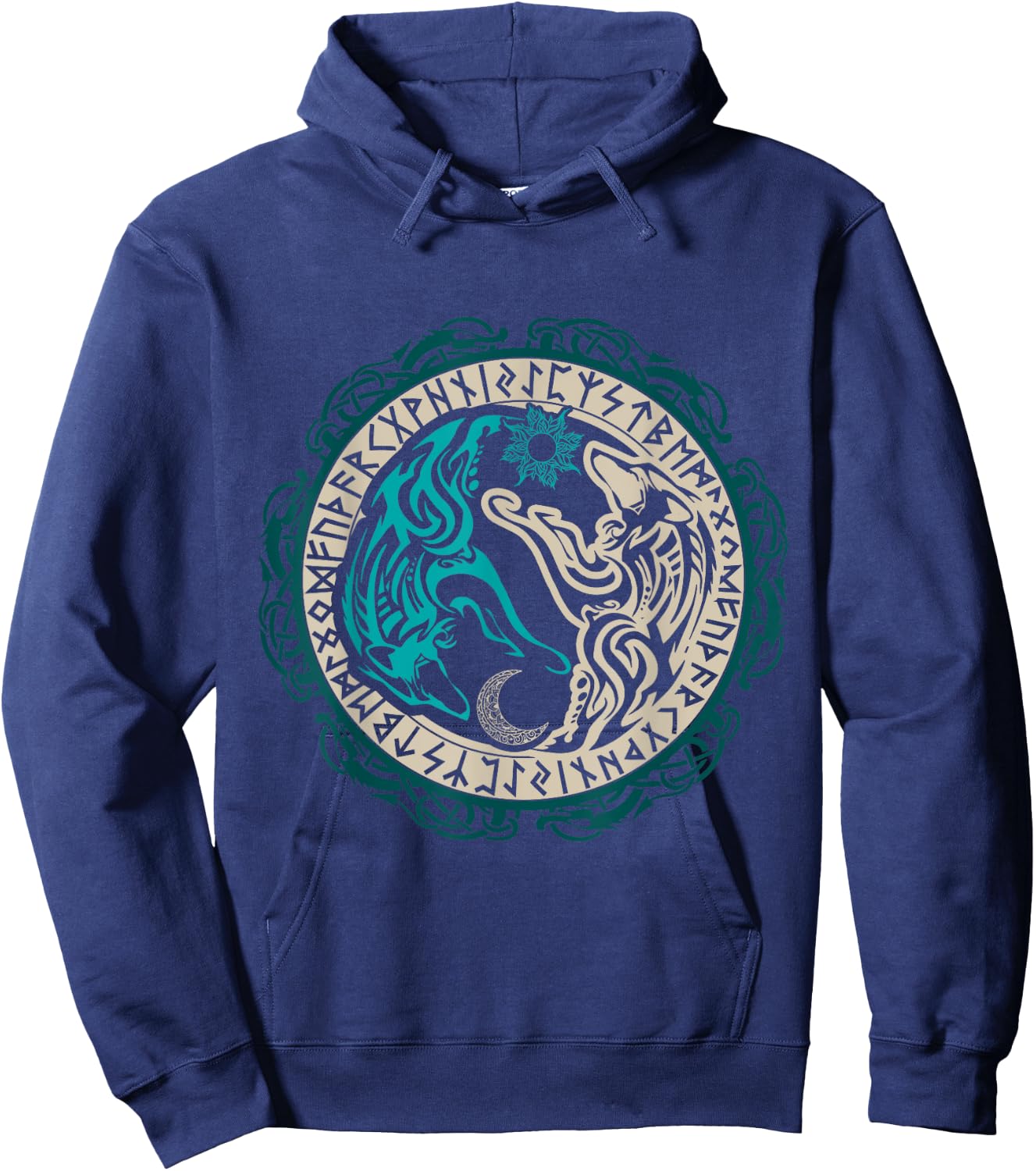 Skoll and Hati Chasing the Moon Viking Hoodie - Hoodie | Navy