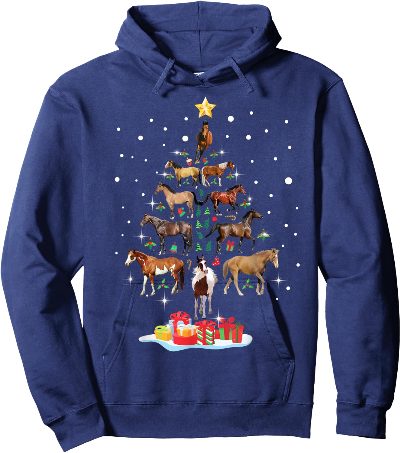 Horse Tree Christmas Horses Xmas Gifts Girls Hoodie - Hoodie | Navy