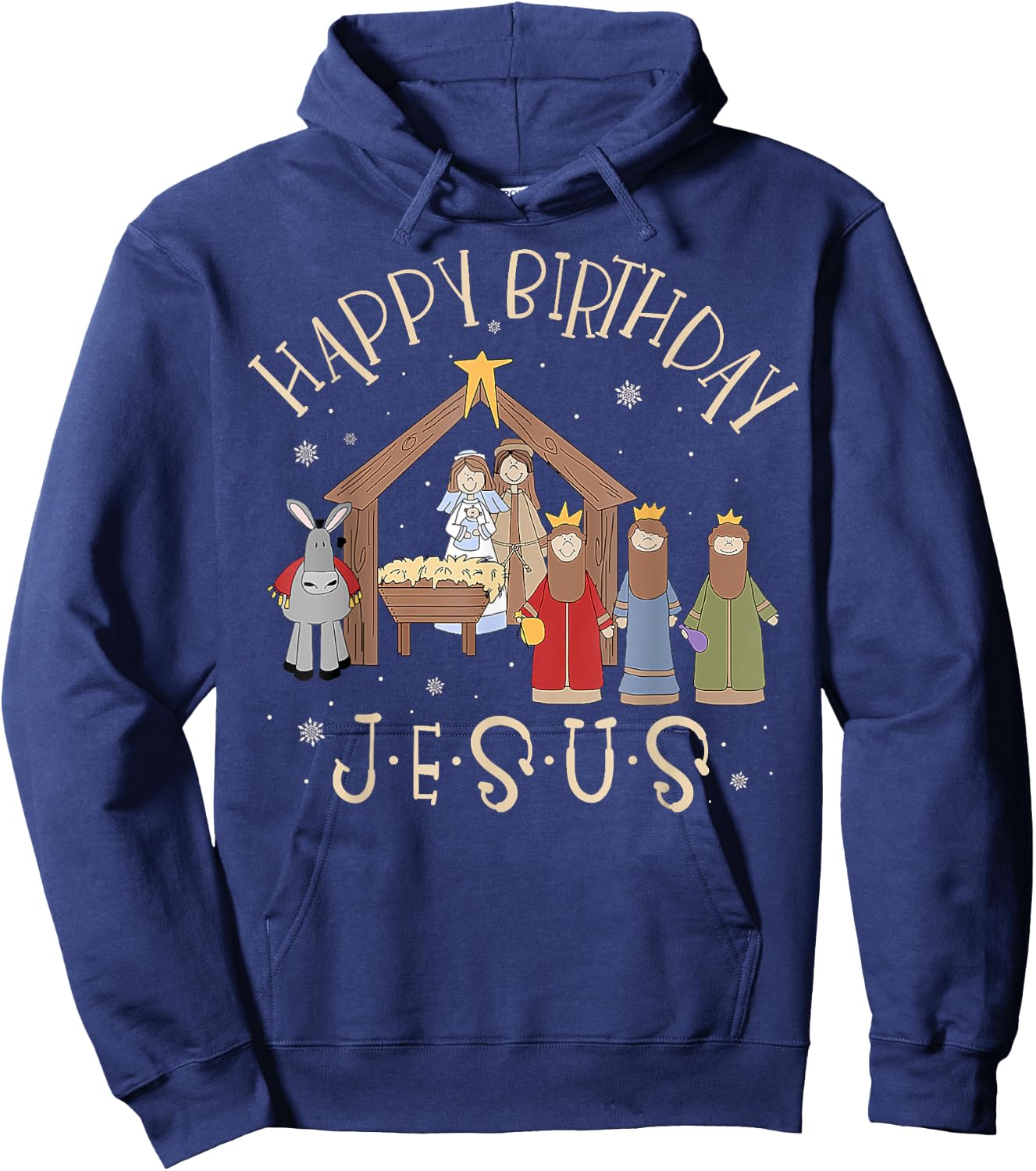 Merry Christmas -Christian Family Group Children Nativity Happy Birthday Jesus Christmas Nativity Christian Black Small Short Sleeve Cotton Blend Hoodie - Hoodie | Navy