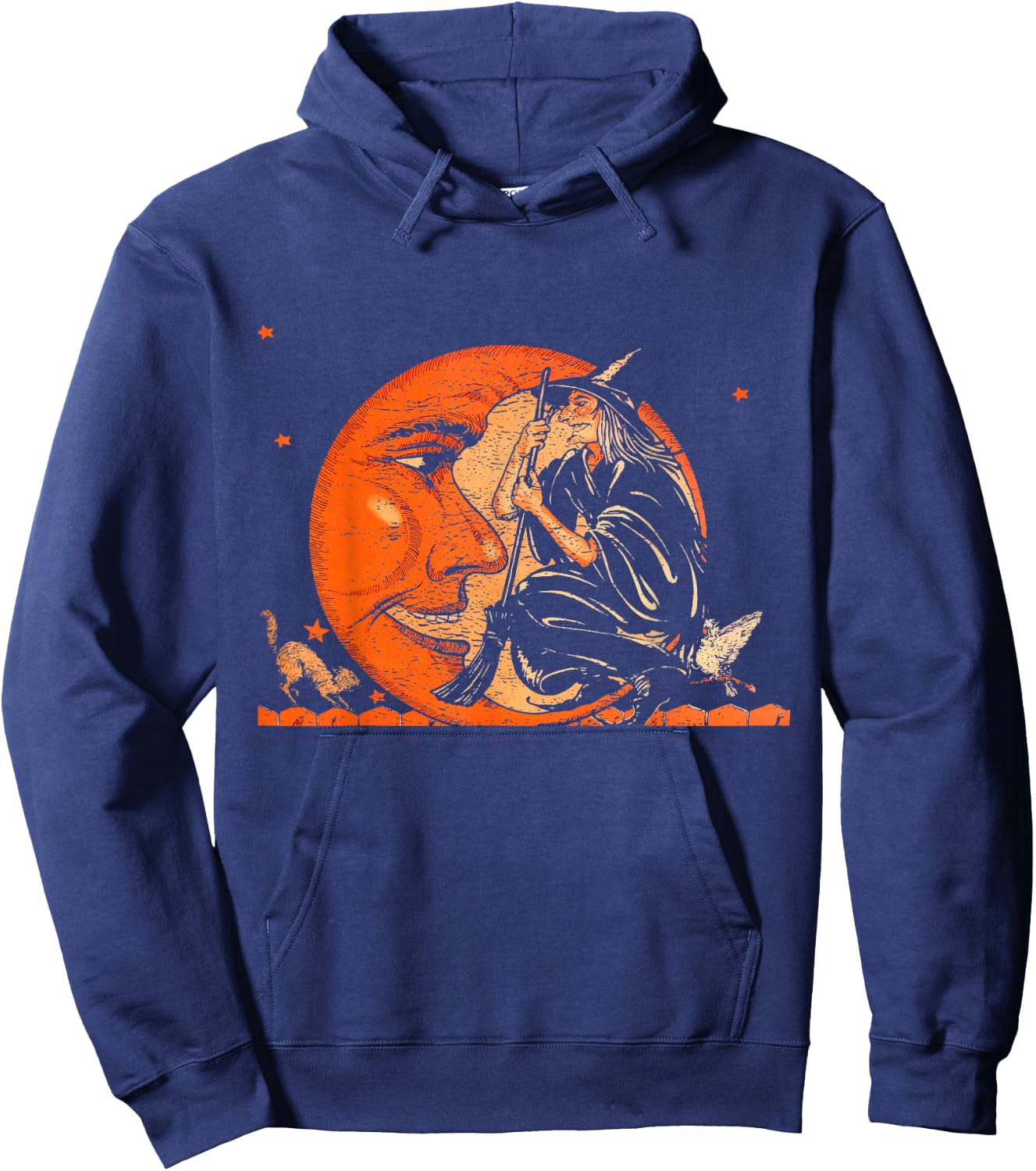 Great Vintage Witch and Moon Halloween Design Hoodie - Hoodie | Navy