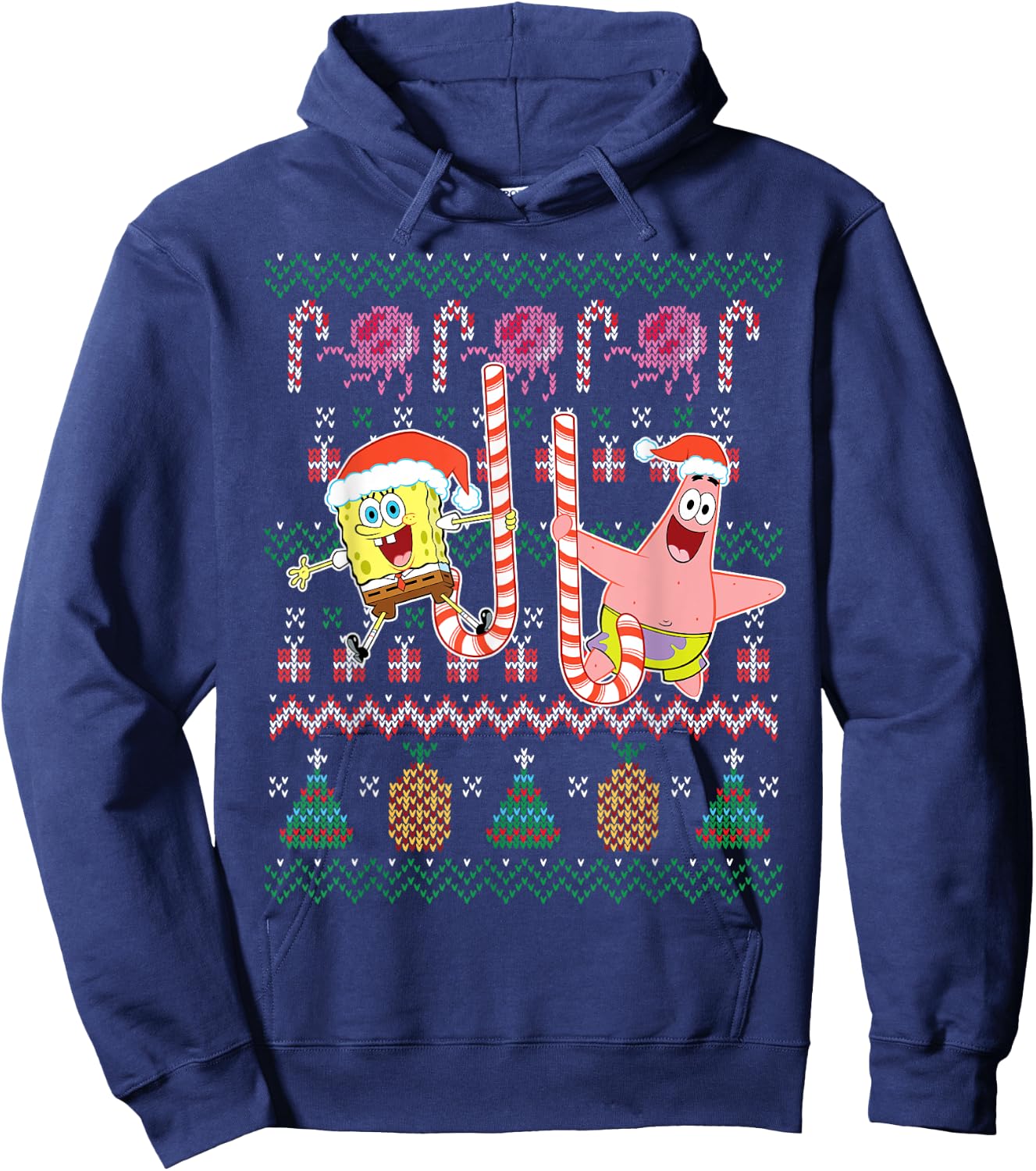 Spongebob SquarePants & Patrick Holiday Sweater Hoodie - Hoodie | Navy