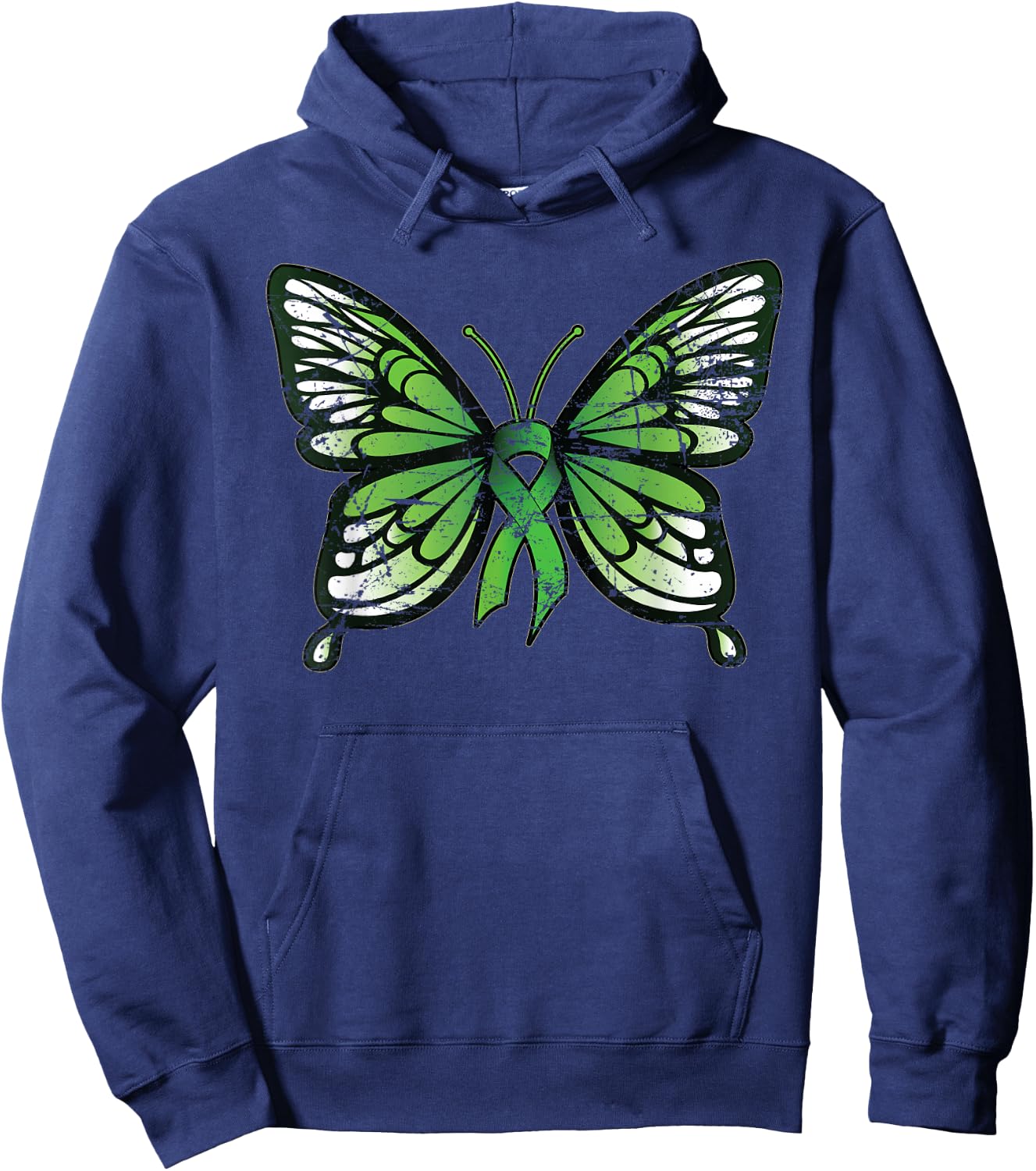 Mental Health Awareness Green Ribbon Butterfly Hoodie - Hoodie | Navy