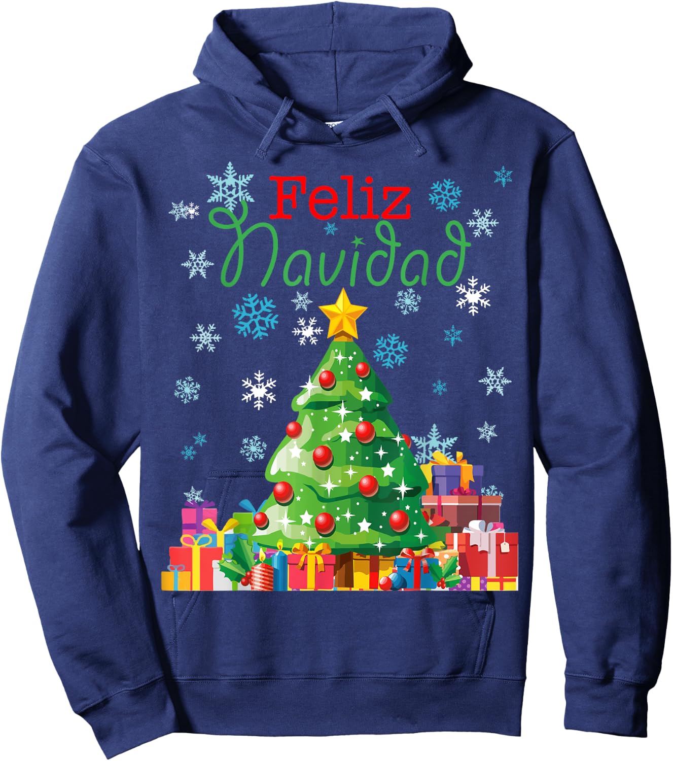 Cute Feliz Navidad Christmas Tree Hoodie - Hoodie | Navy