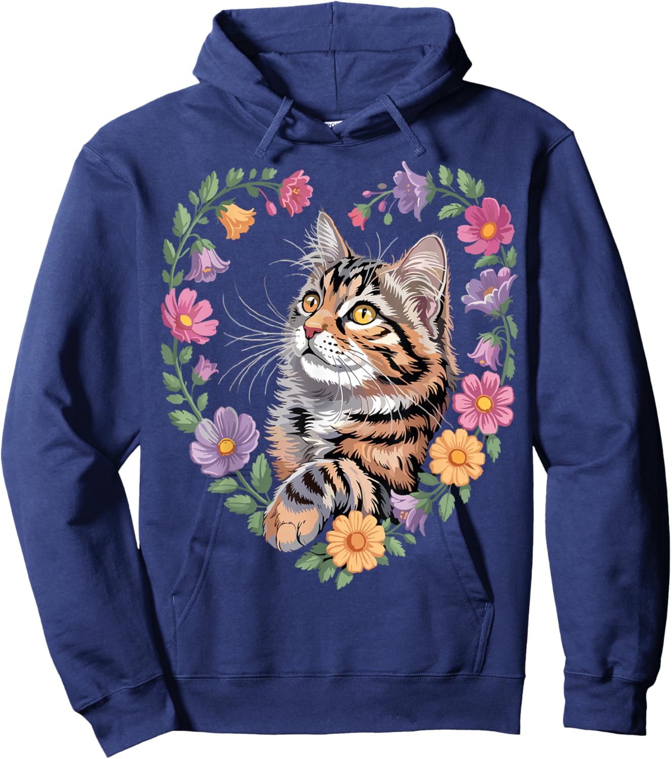 Cat Flower Cute Floral Kitten Hoodie - Hoodie | Navy