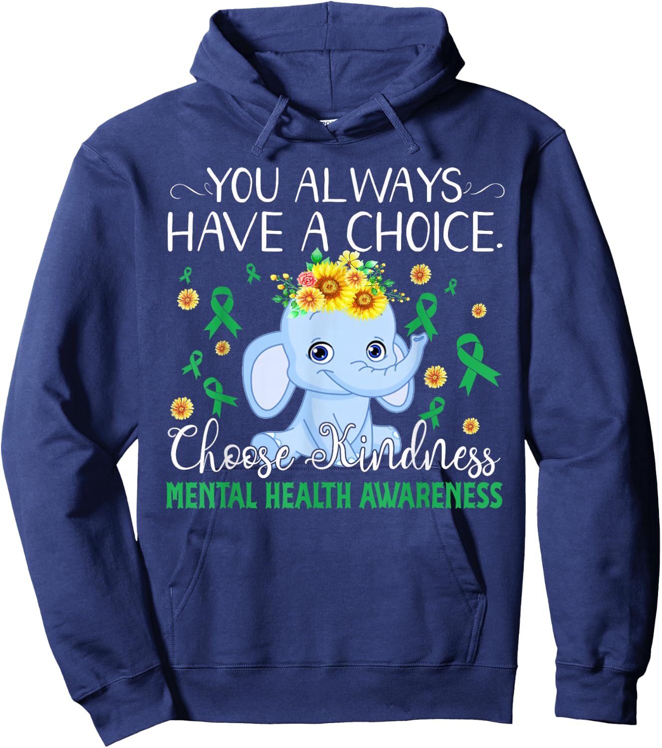 Elephant Choose Kind Mental Health Awareness Hoodie - Hoodie | Navy