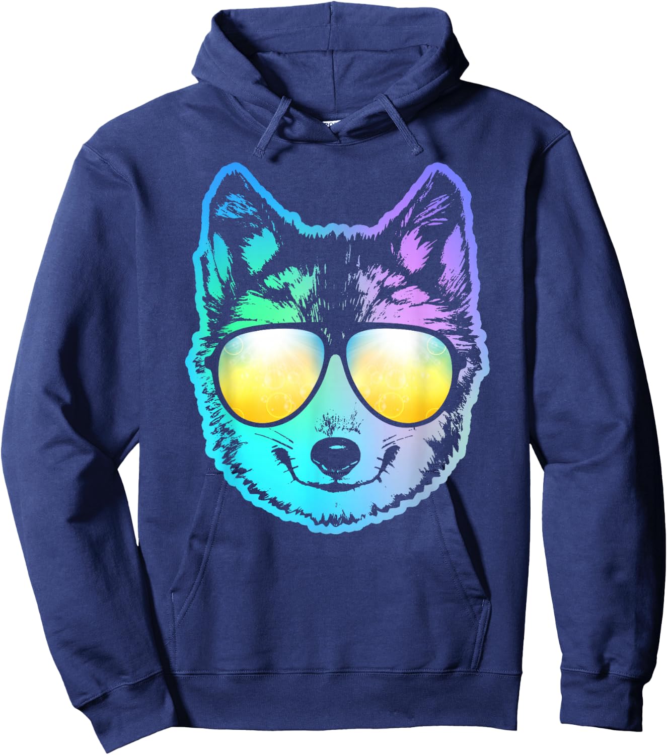Siberian Husky Neon Funny Animal Hoodie - Hoodie | Navy