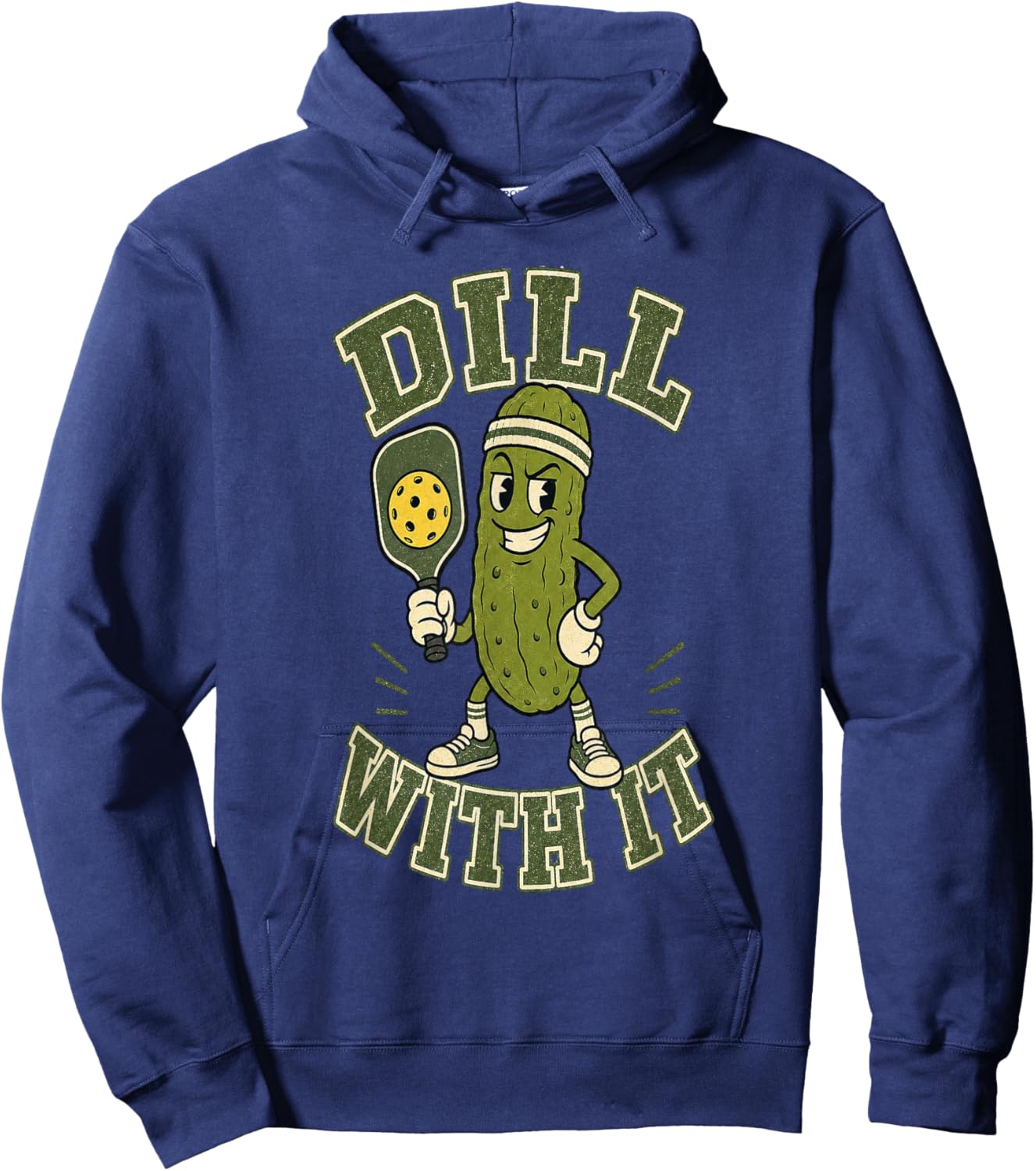 Dill with It Pickleball Funny Vintage Hoodie - Hoodie | Navy