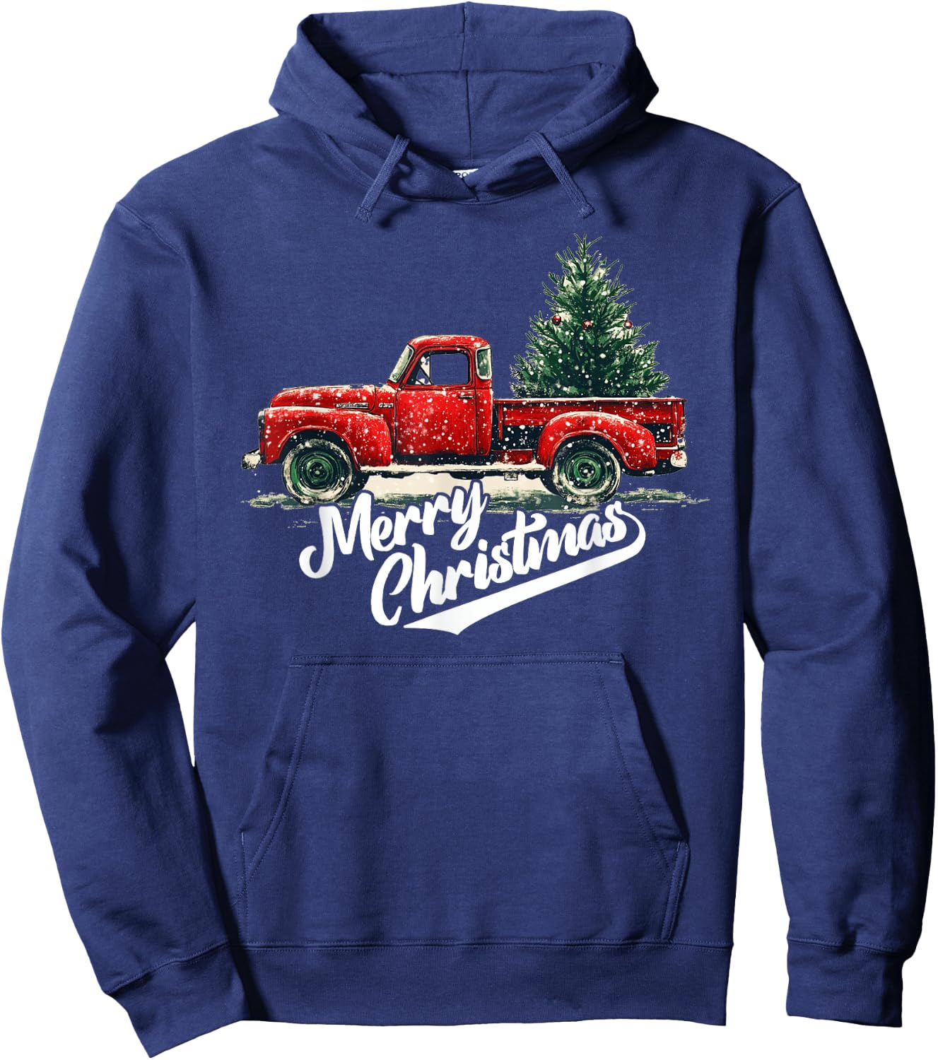 Old Red Pickup Truck Christmas Tree Vintage men Hoodie - Hoodie | Navy