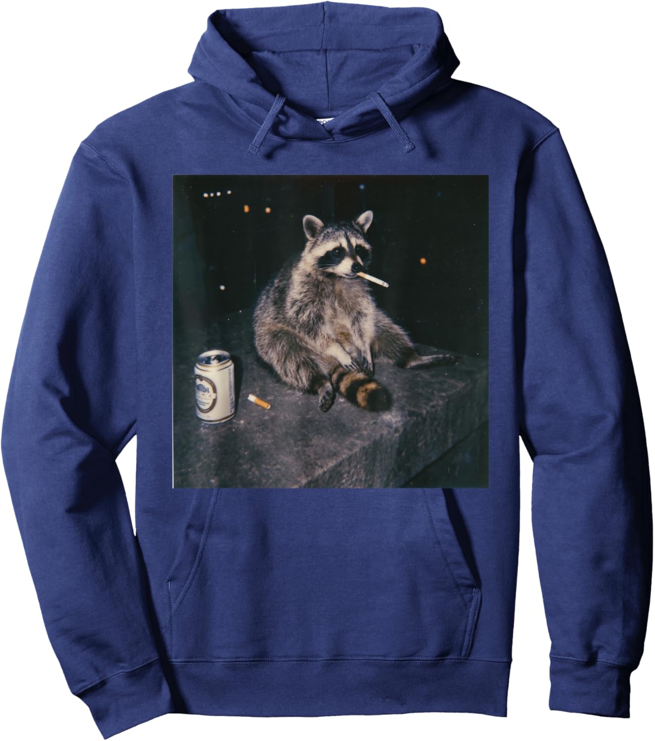 Raccoon Smoking Cigarette Beer Can Urban Night Hoodie - Hoodie | Navy