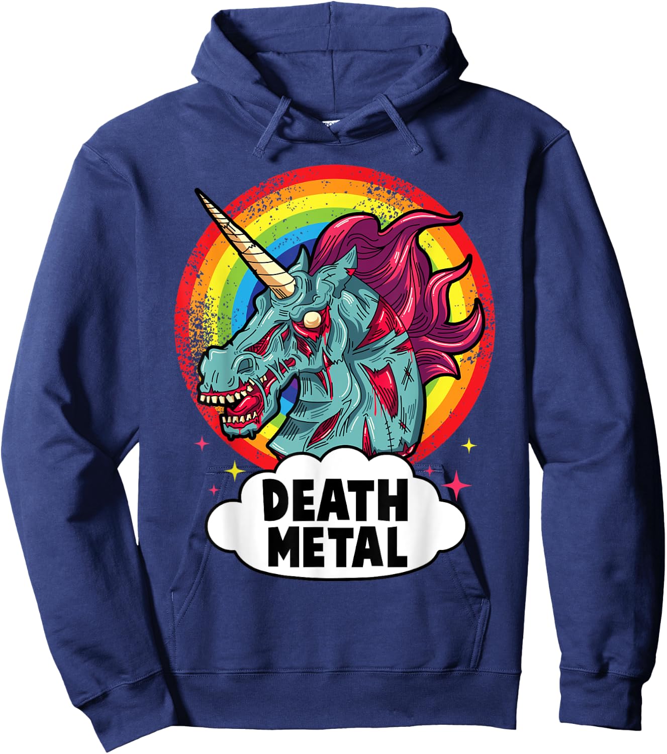 Death Metal Unicorn Rainbow Rocker Emo Zombie. Hoodie - Hoodie | Navy