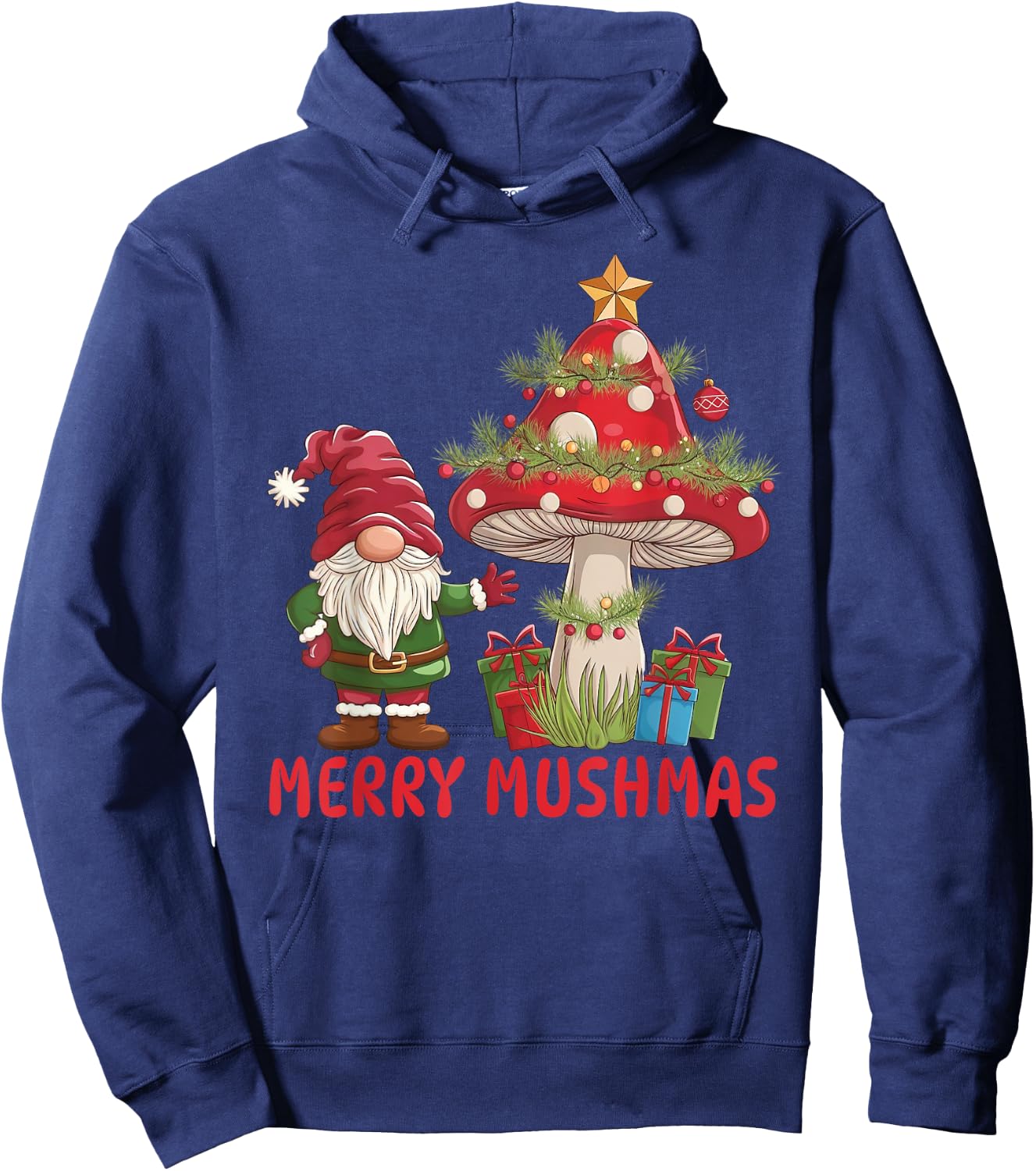 Merry Mushmas, Funny Christmas Gnome Mushroom Hoodie - Hoodie | Navy