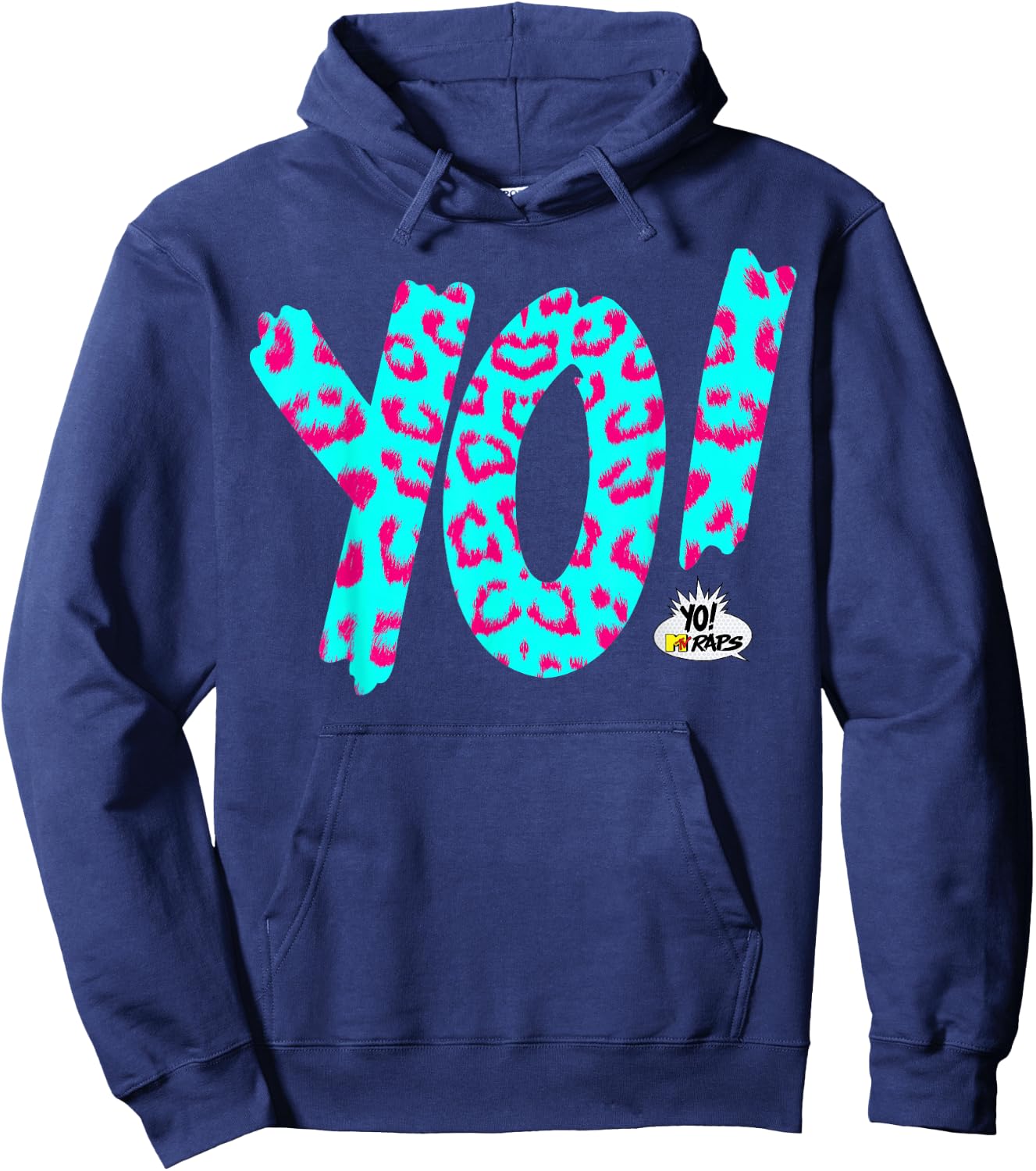 Yo! MTV Raps Neon Leopard Print Logo Hoodie - Hoodie | Navy