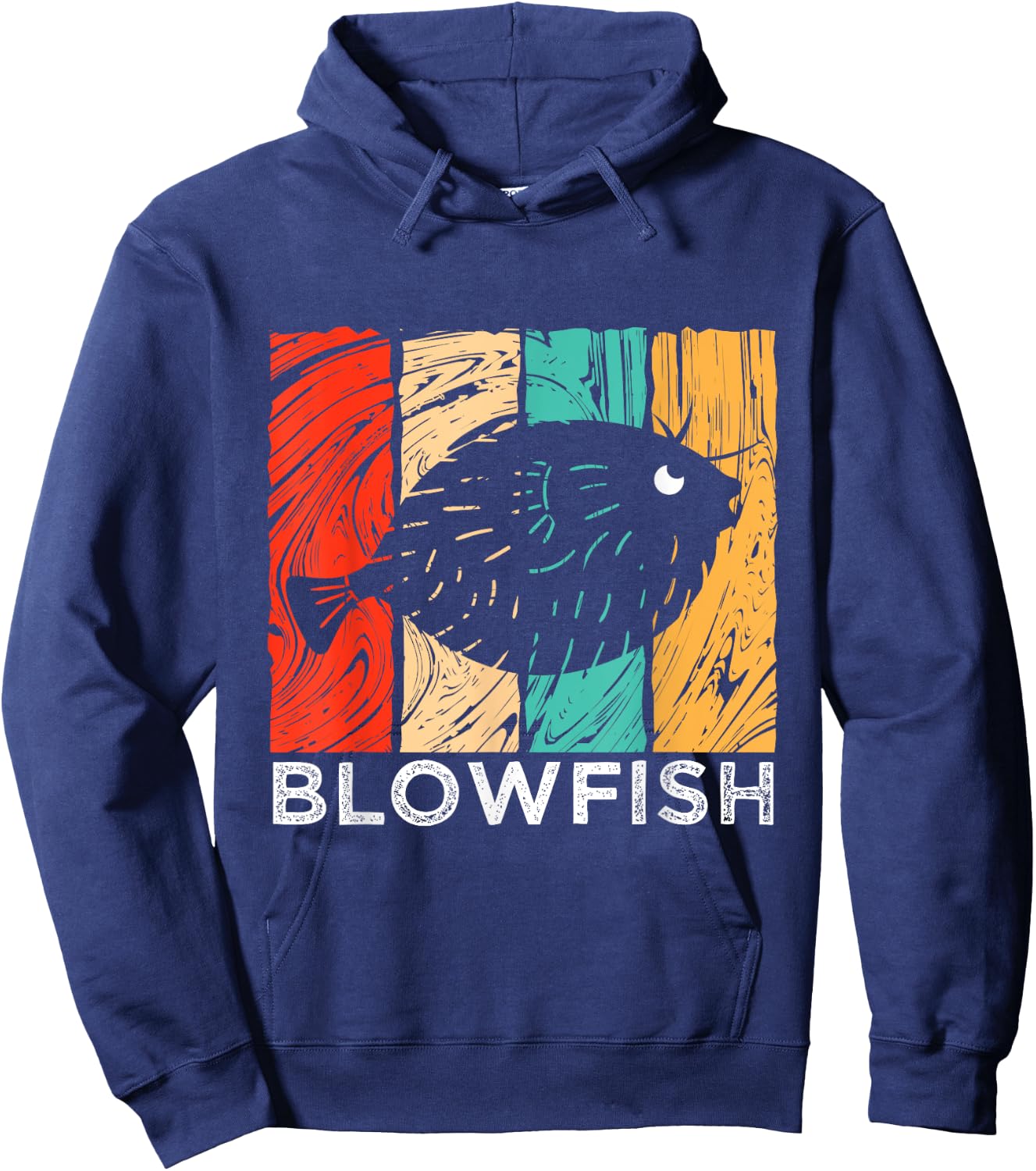 Vintage Retro Blowfish Silhouette Hoodie - Hoodie | Navy