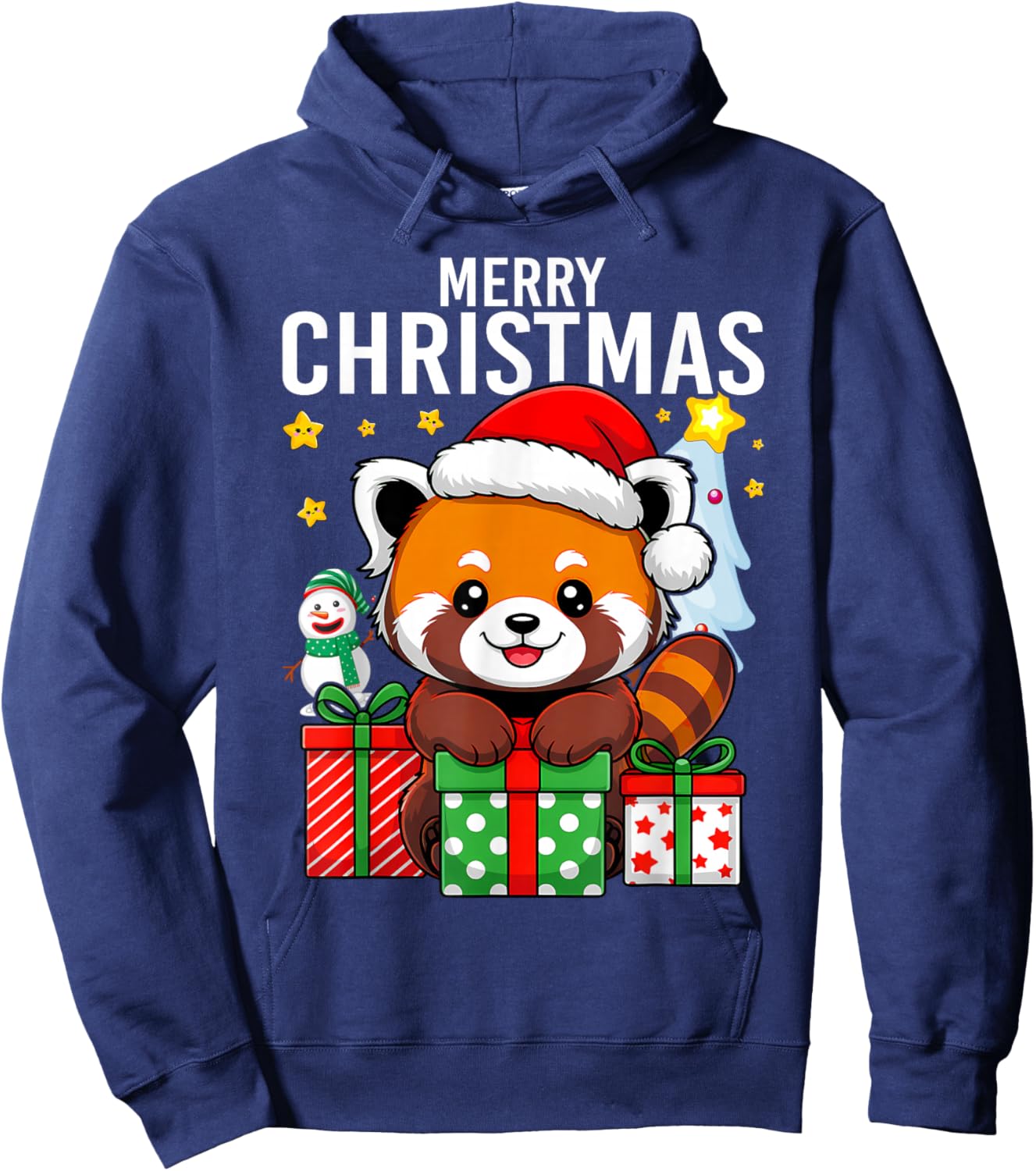 Panda Merry Winter Red Pandas Christmas Hoodie - Hoodie | Navy