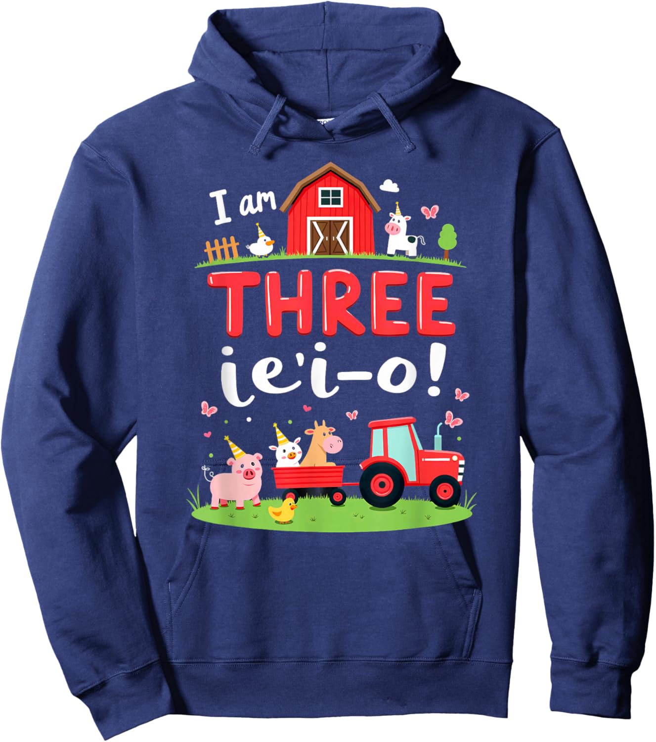 I'm Three I E I O Farm Party 3rd Birthday Boy Hoodie - Hoodie | Navy