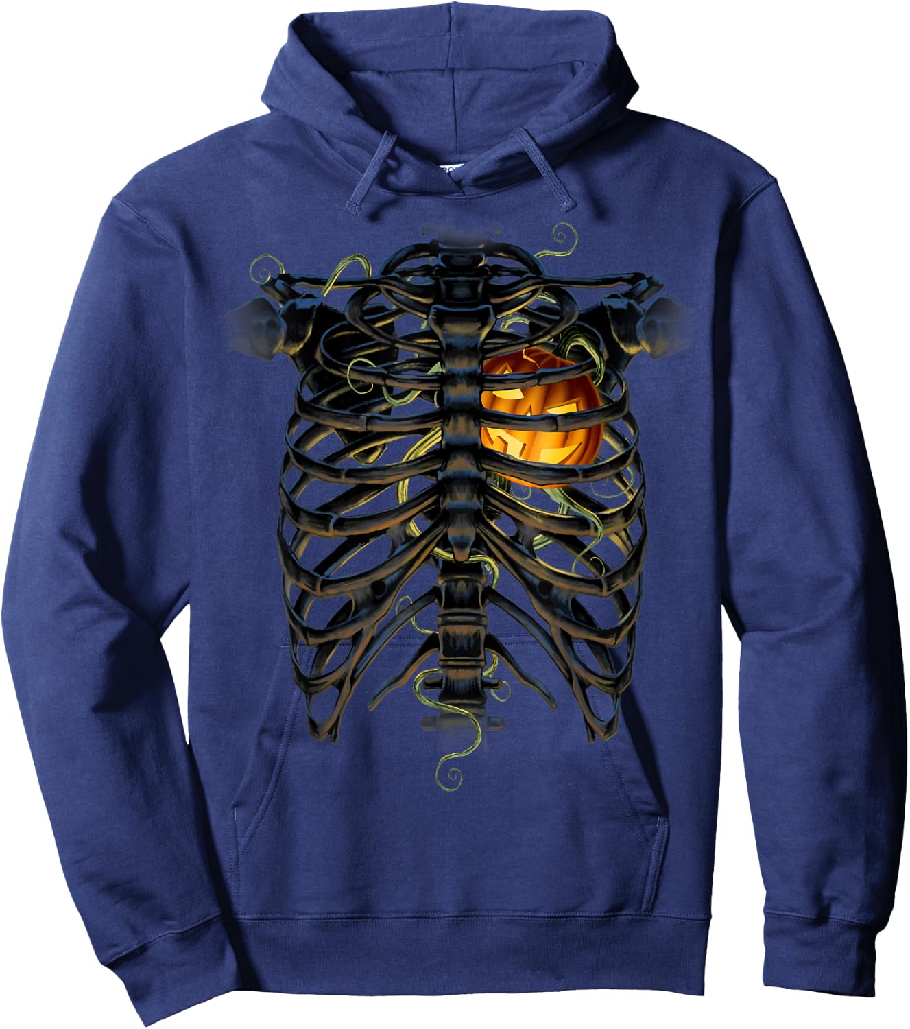 Halloween Skeleton Rib Cage Pumpkin Heart Hoodie - Hoodie | Navy