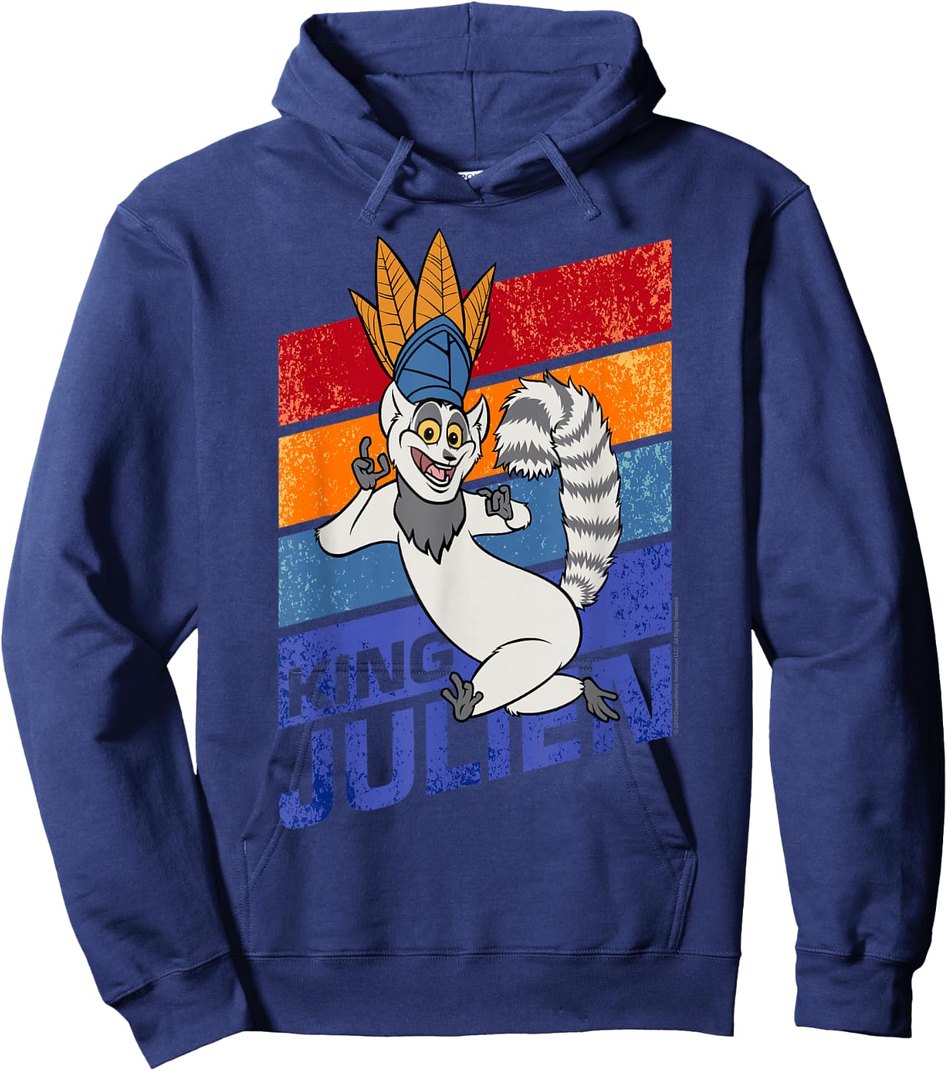 Madagascar King Julien Striped Portrait Hoodie - Hoodie | Navy