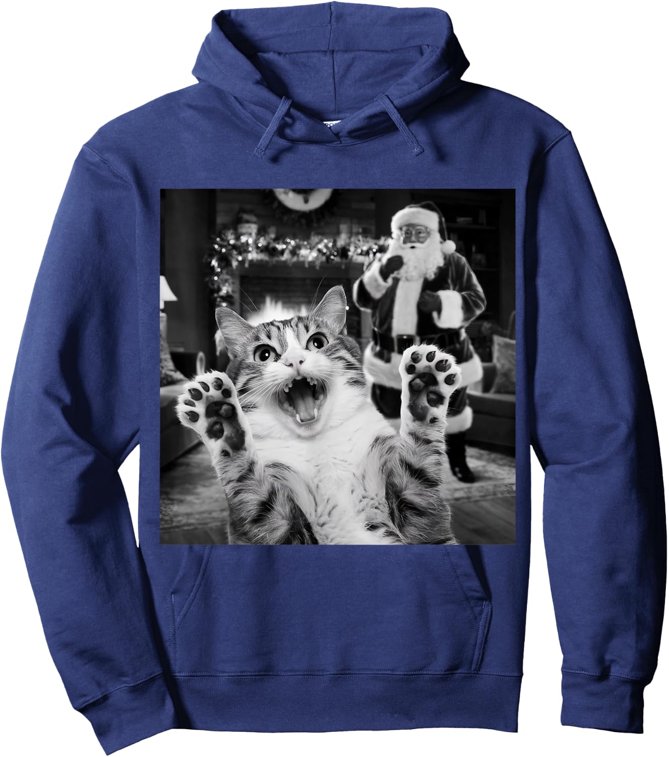 Funny Cat Selfie With Santa Christmas Hoodie - Hoodie | Navy
