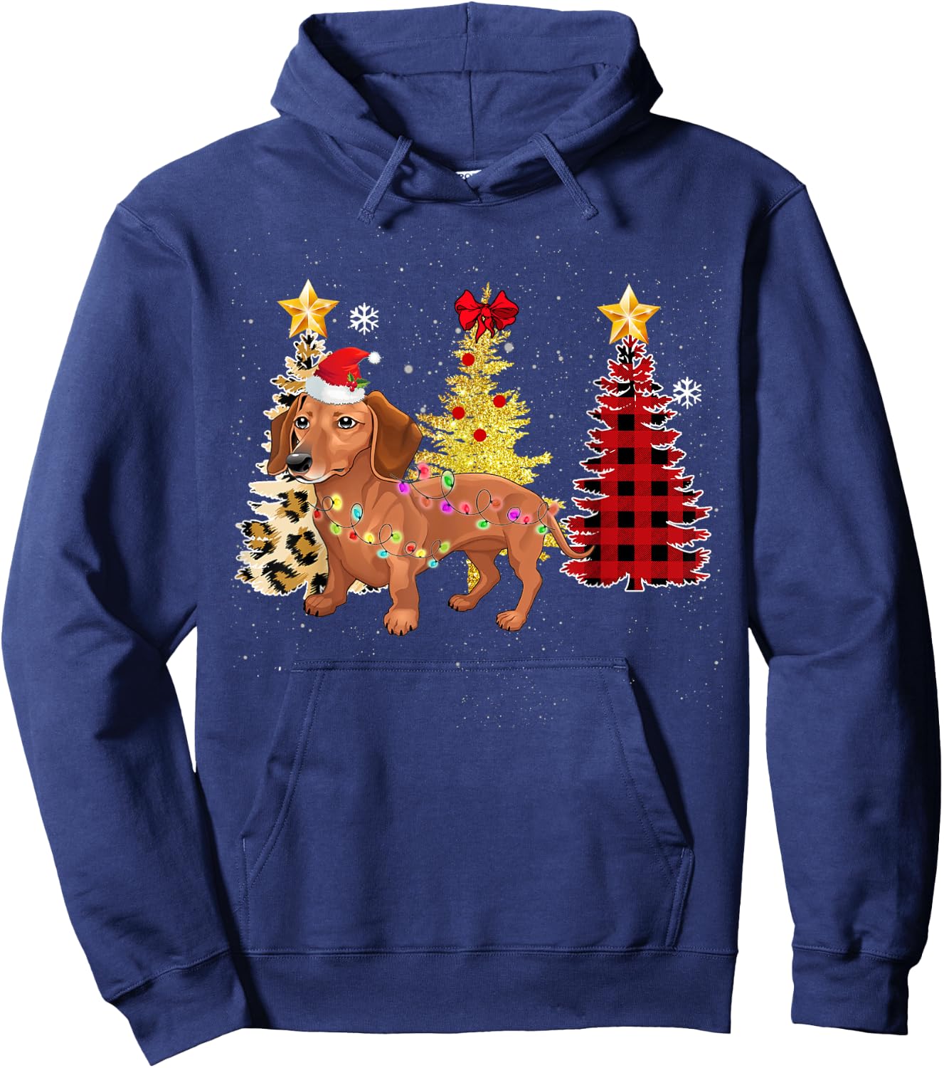 Santa Dachshund Christmas Tree Lights Hoodie - Hoodie | Navy