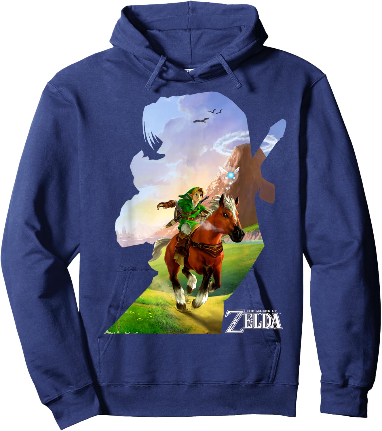 Nintendo Zelda Link Epona Ride Silhouette Small Hoodie - Hoodie | Navy