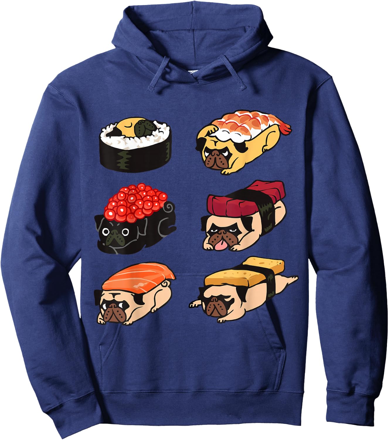 Sushi Pug Funny T- shirt by Huebucket Hoodie - Hoodie | Navy