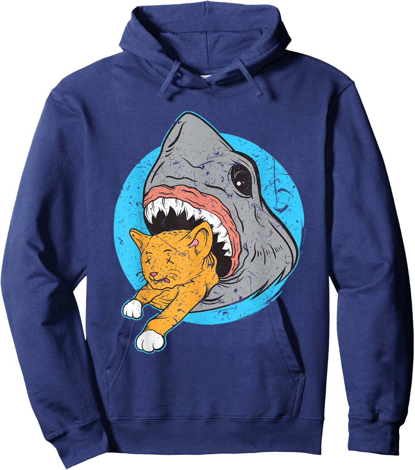 Shark Eating Kitty Cat Design Hoodie - Hoodie | Navy
