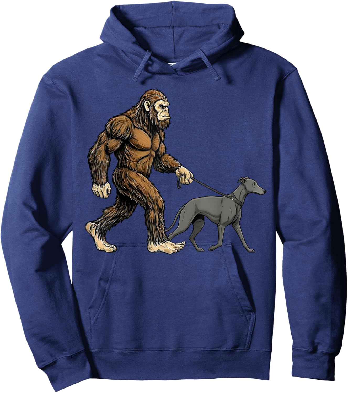 Bigfoot Walking Greyhound Dog Funny Sasquatch Hoodie - Hoodie | Navy