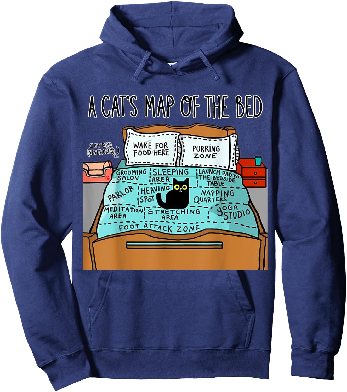 A Cat's Map of the Bed Shirt Funny Cat Lover Hoodie - Hoodie | Navy