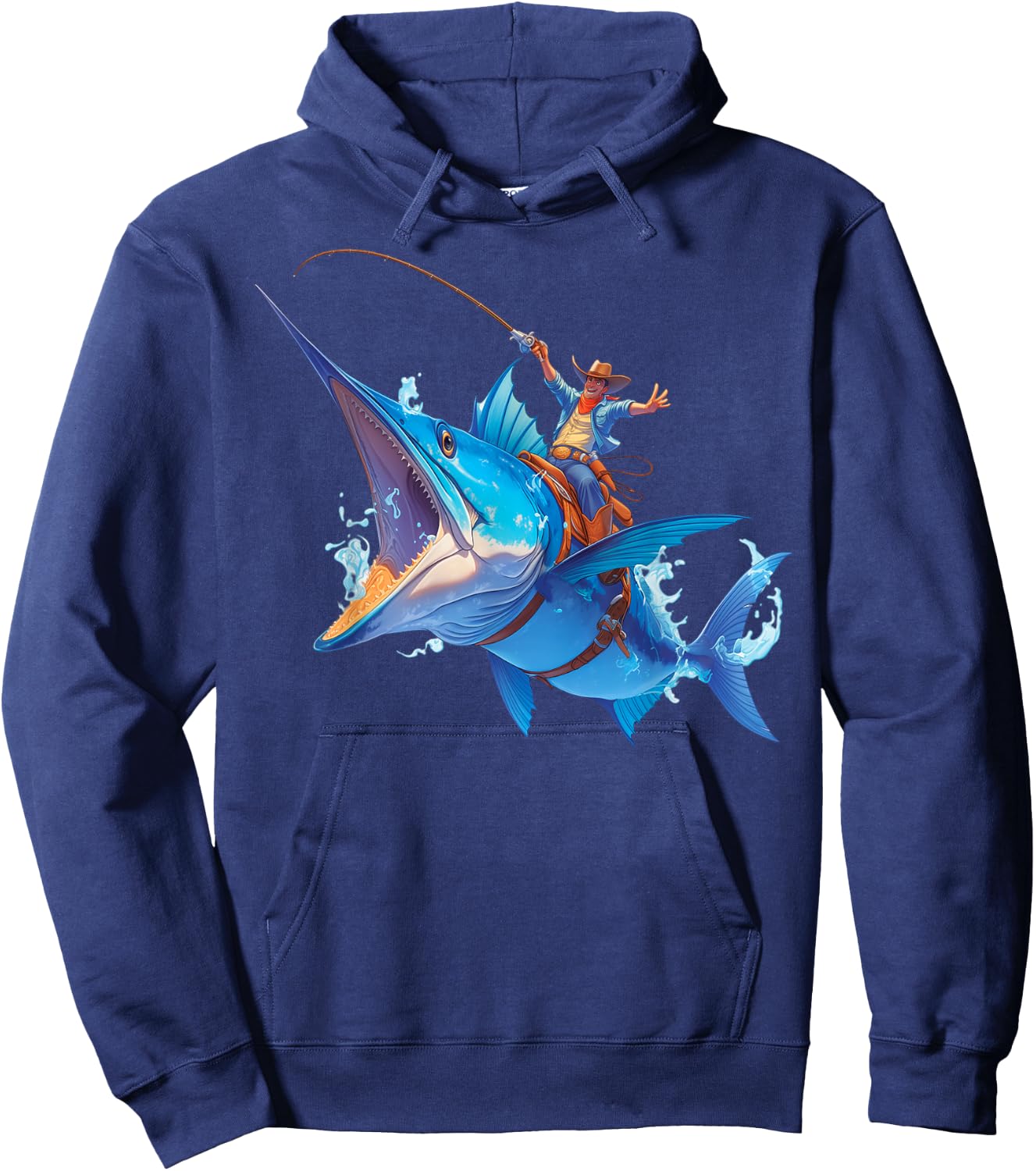 Cool Epic Cowboy Riding a Giant Fish Adventure Hoodie - Hoodie | Navy