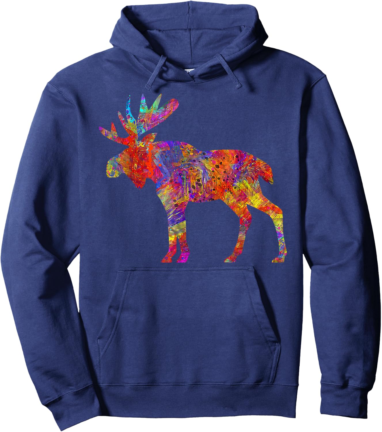 Colorful Canadian Moose Abstract Paint Wildlife Hoodie - Hoodie | Navy