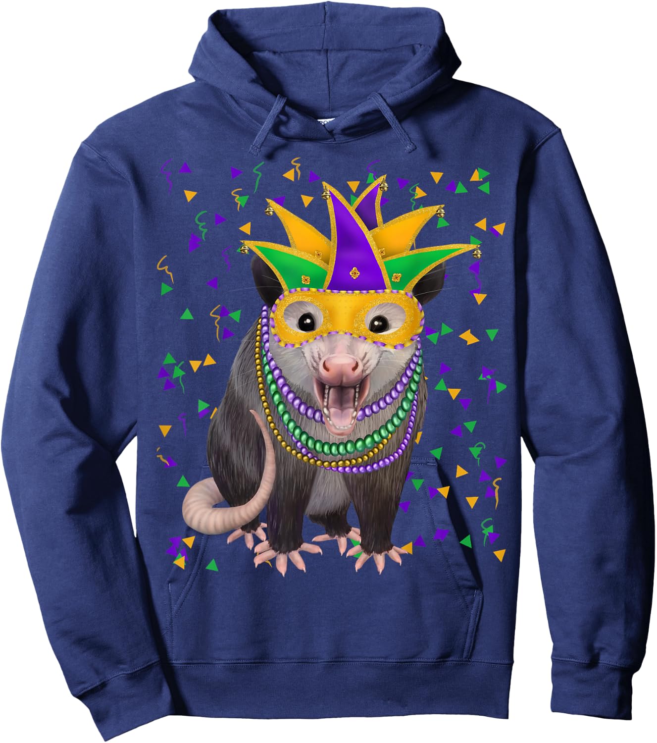 Mardi Gras possum in a mask and beads shirt Hoodie - Hoodie | Navy