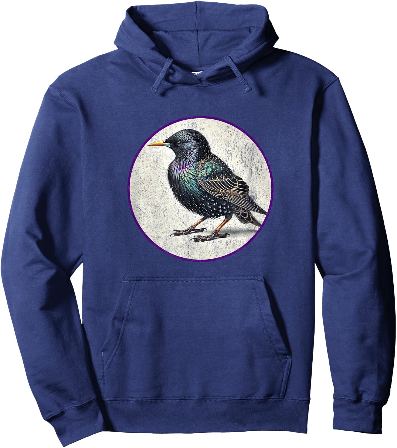 Colorful Retro European Starling Bird Design Hoodie - Hoodie | Navy