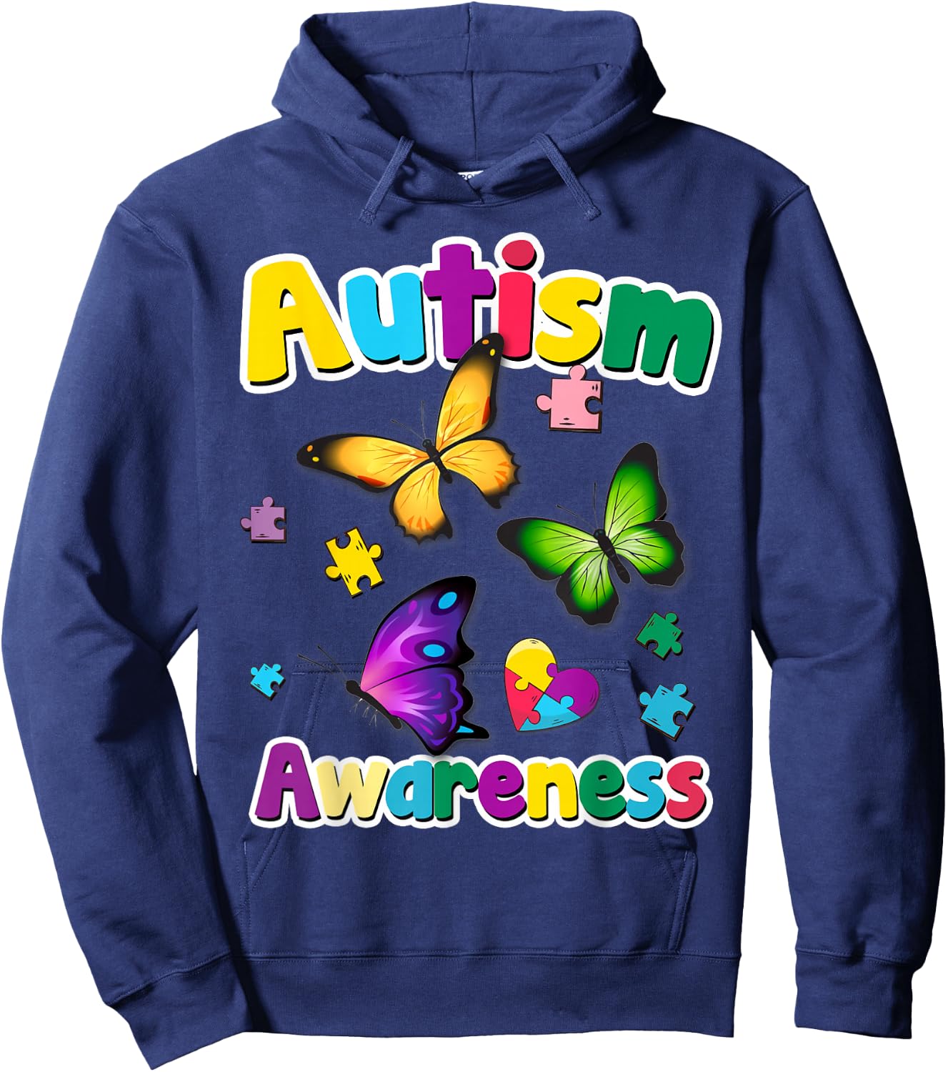 Autism Awareness Butterfly Puzzle Pieces Gift Hoodie - Hoodie | Navy