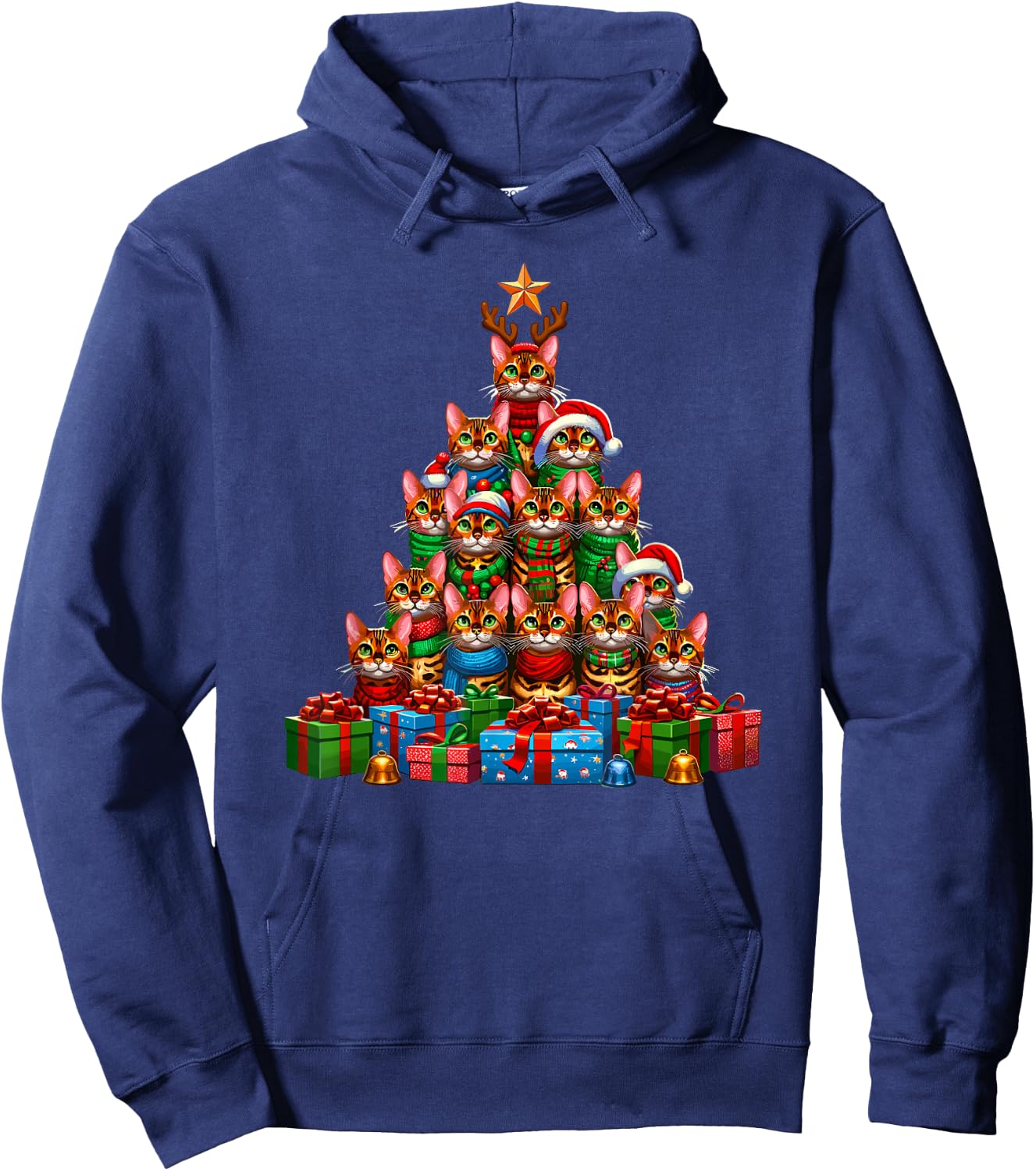 Christmas Tree Bengal Cat Men Women Kids Hoodie - Hoodie | Navy