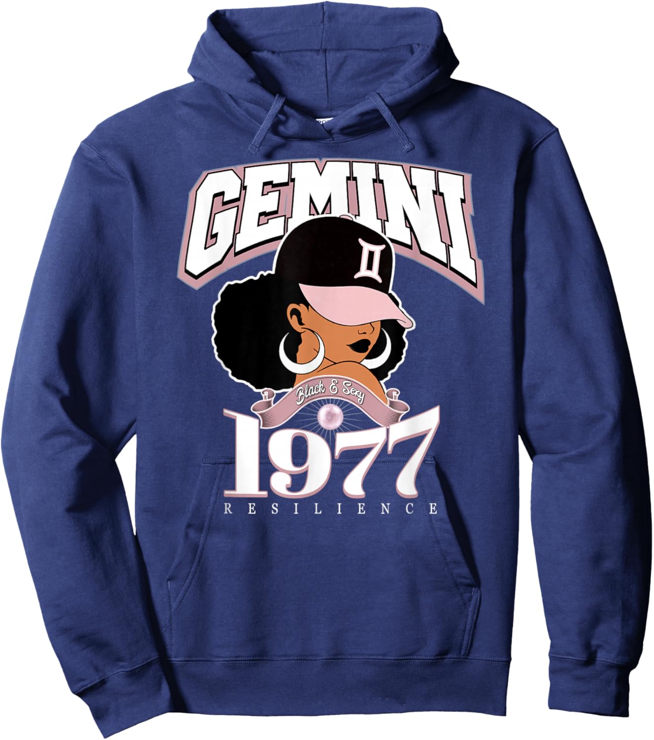 Gemini 1977 Afro Queen Zodiac Birthday Gifts Hoodie - Hoodie | Navy