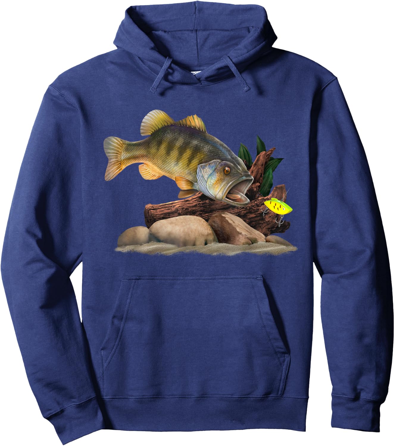 Largemouth Bass And Fishing Lure Fisherman Hoodie - Hoodie | Navy